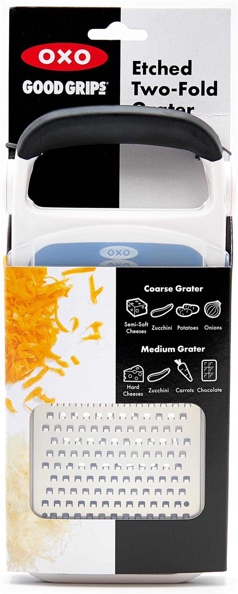 OXO Doppelreibe: Präzise, robust und ideal für jede Küche.