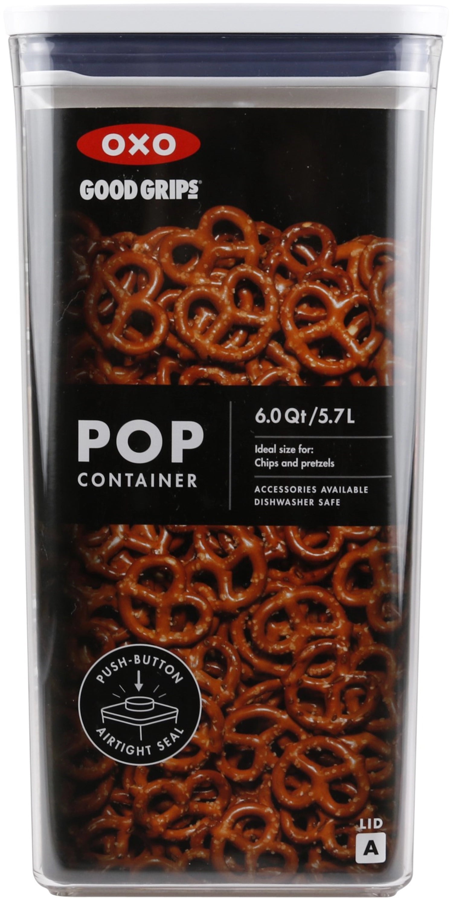 Großer quadratischer OXO POP 2.0 Behälter, 16x16x32 cm, 5.7 l, ideal für die übersichtliche Aufbewahrung von Lebensmitteln und Zutaten.