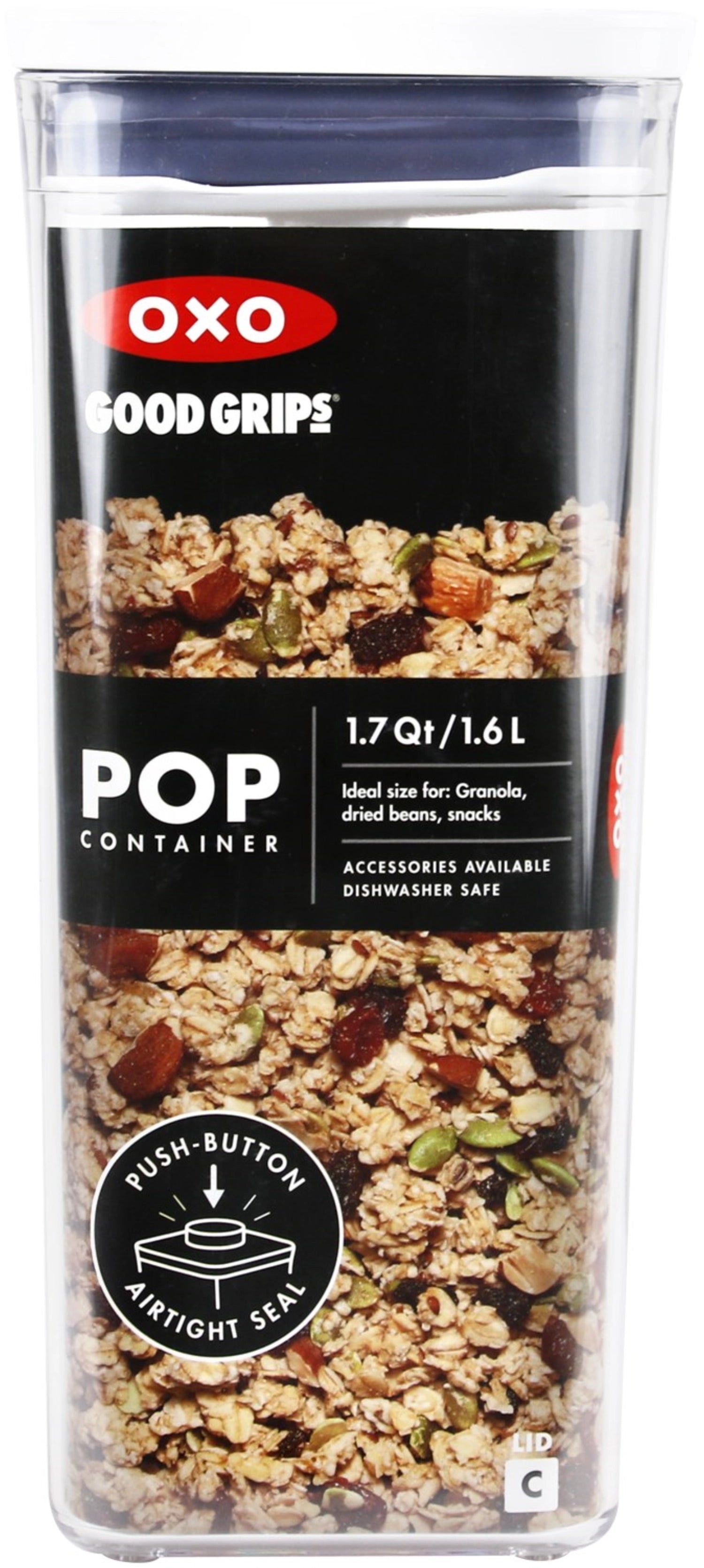 Kleiner quadratischer OXO POP 2.0 Behälter (10.6x10.6x24 cm, 1.6 l) – ideal für die praktische Aufbewahrung von Lebensmitteln und Vorräten.