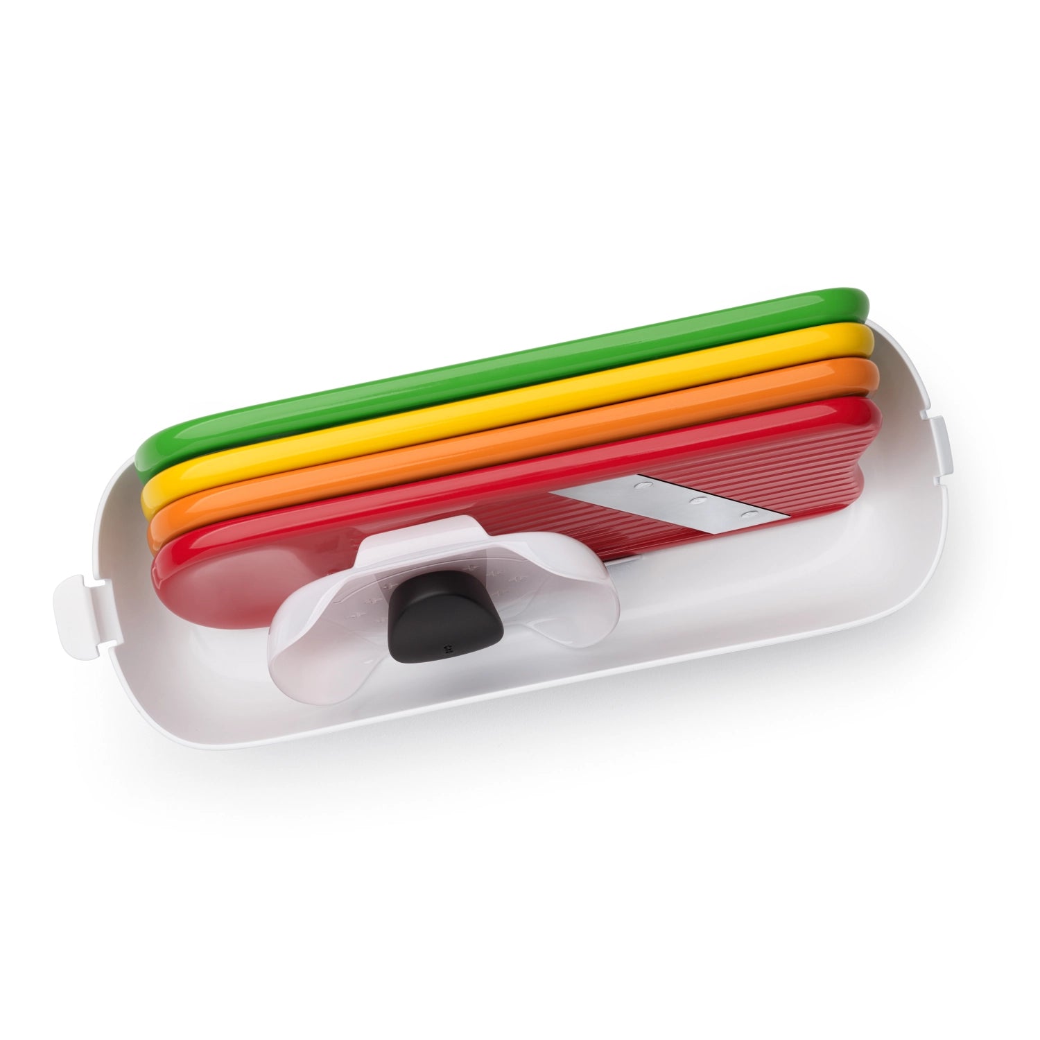 Praktisches Mandoline Set von OXO, ideal zum Schneiden und Raspeln von Obst und Gemüse, mit ergonomischem Design für einfache Handhabung.