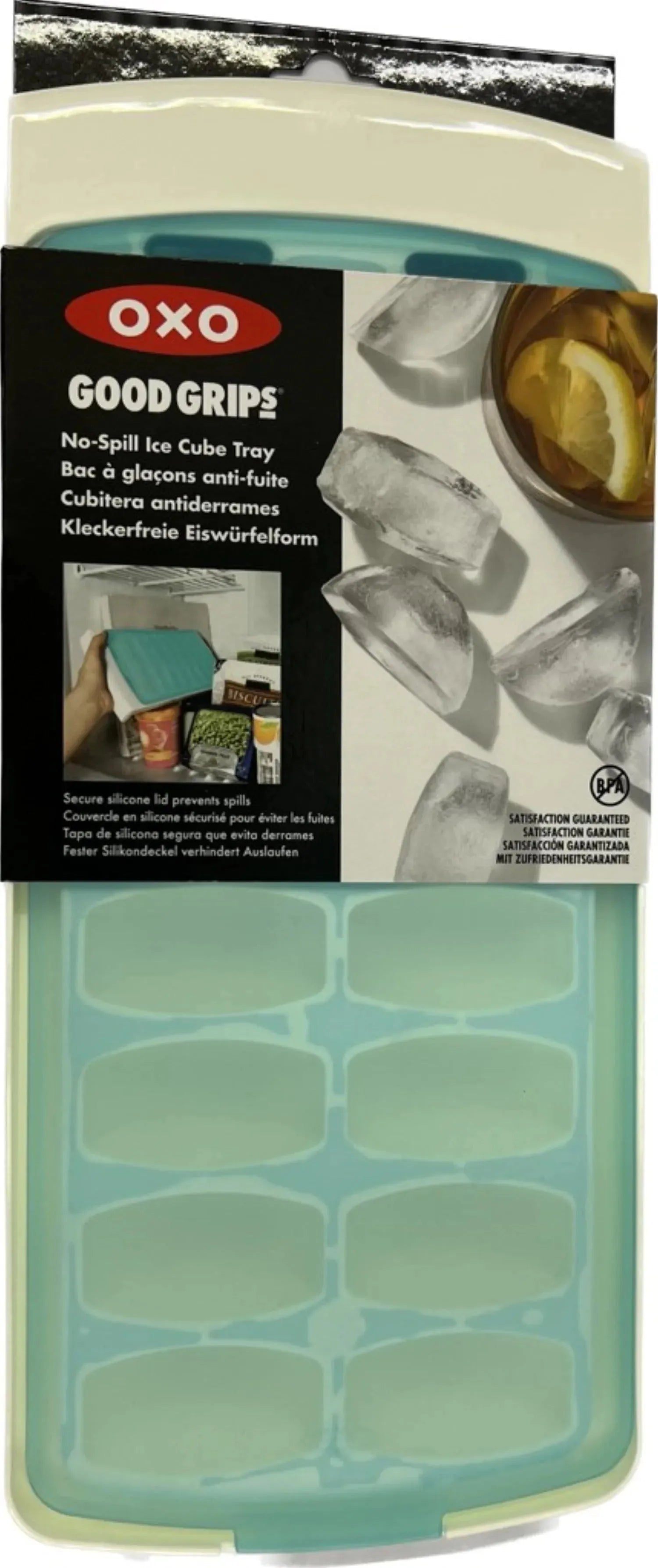 Die OXO Good Grips Eiswürfelschale bietet tropffreies Befüllen, hygienische Eiswürfelzubereitung und eine sichere, auslaufsichere Nutzung.