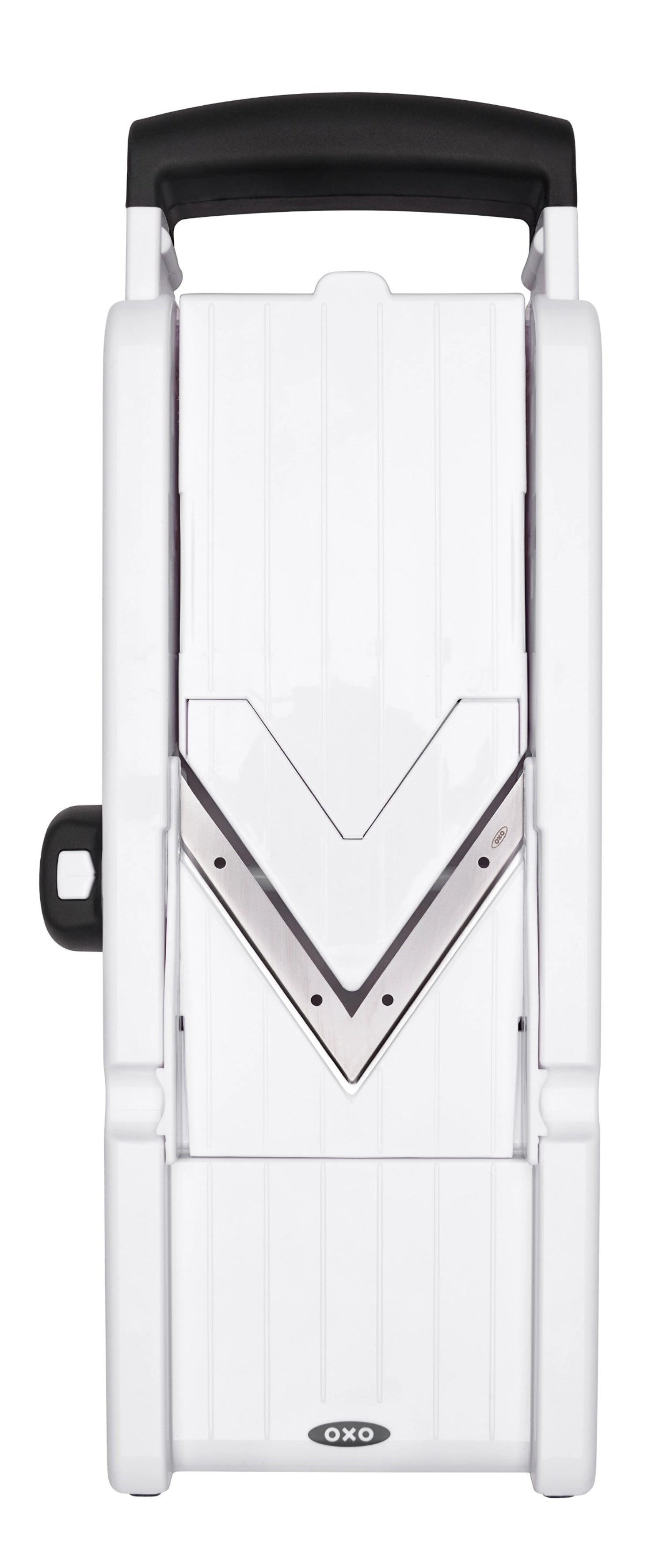 V-Blade Mandoline von OXO, perfekt für präzise und gleichmäßige Schnitte von Obst und Gemüse, ideal für kreative Kochideen.