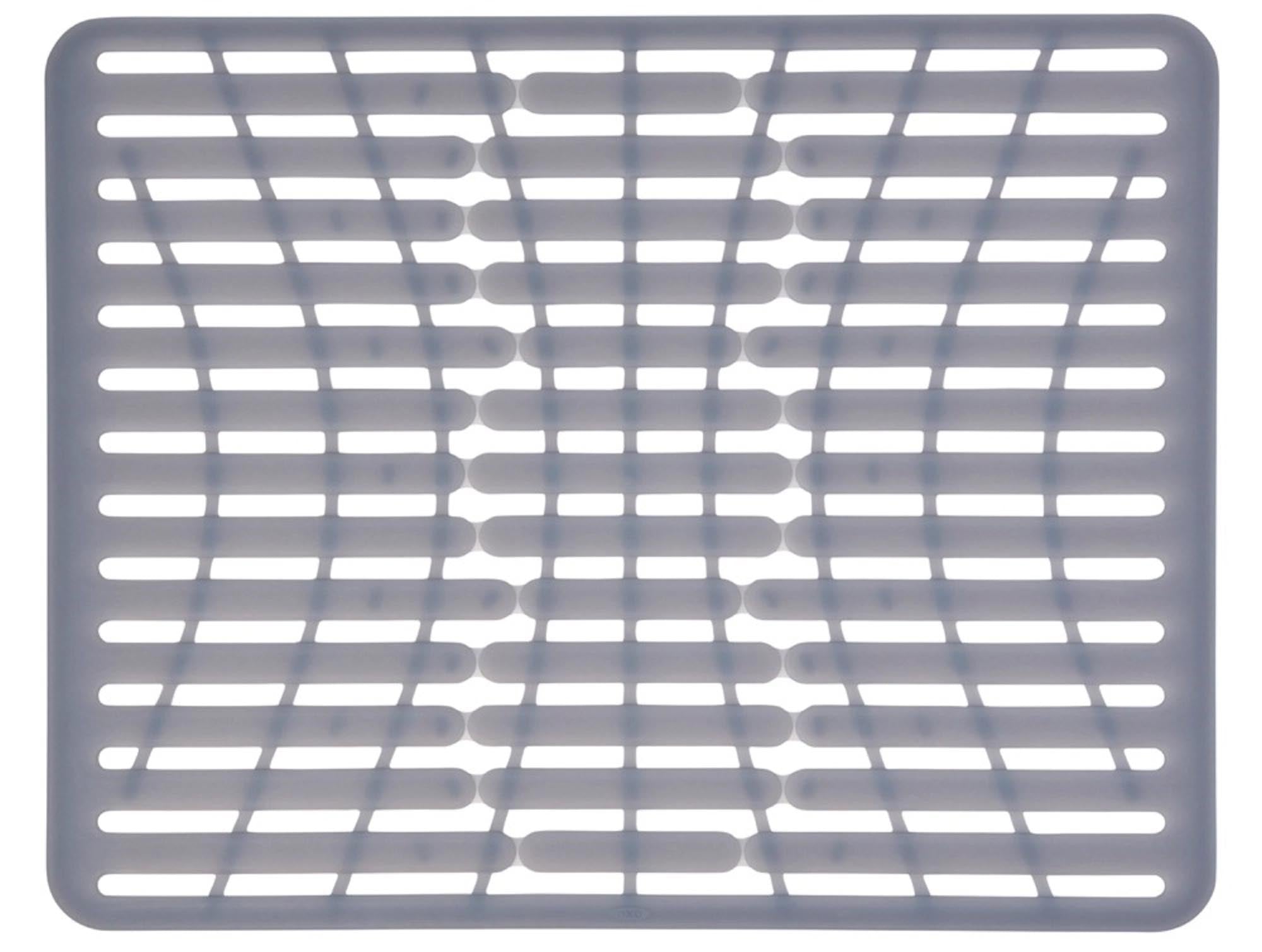 Große graue OXO Silikonmatte 43x32 cm für Spülbeckenschutz.