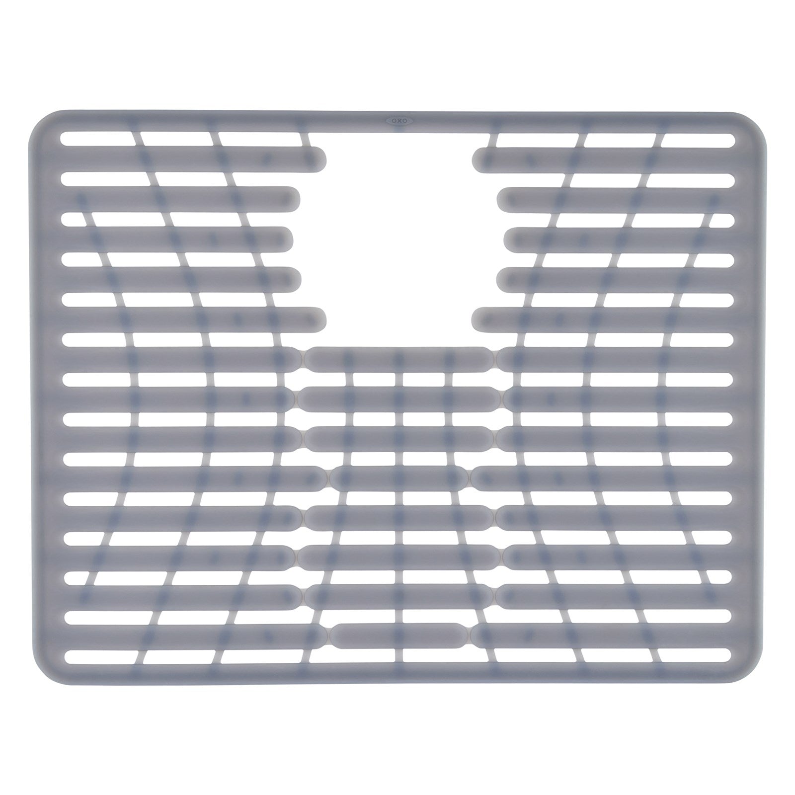 Große graue OXO Silikonmatte 43x32 cm für optimalen Spülbeckenschutz.