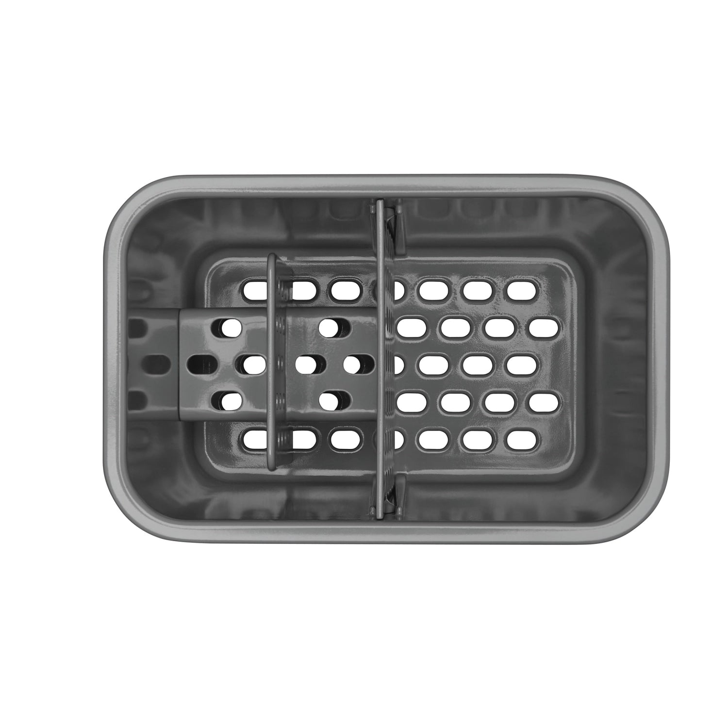 Stilvolle Edelstahl-Spülbox von OXO, perfekt zur Aufbewahrung von Spülschwämmen und Bürsten, hält Ihre Küche ordentlich und organisiert.