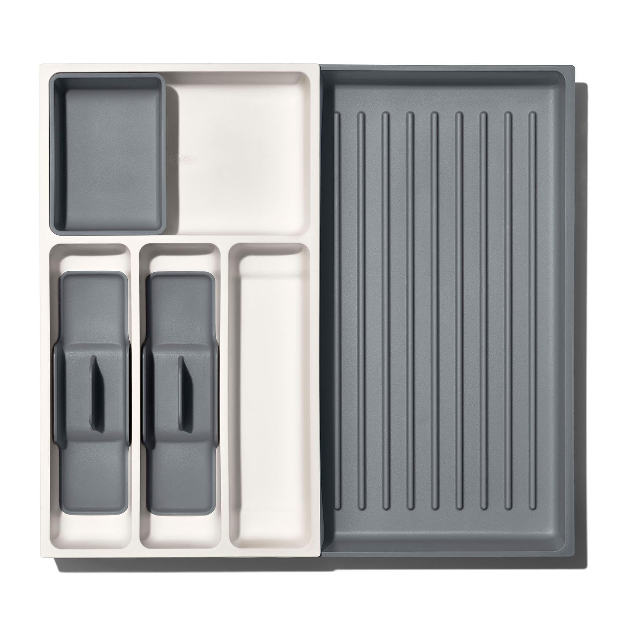 OXO Good Grips Schubladeneinlage: Erweiterbar, rutschfest und stilvoll – für perfekte Organisation in Küche und Büro.