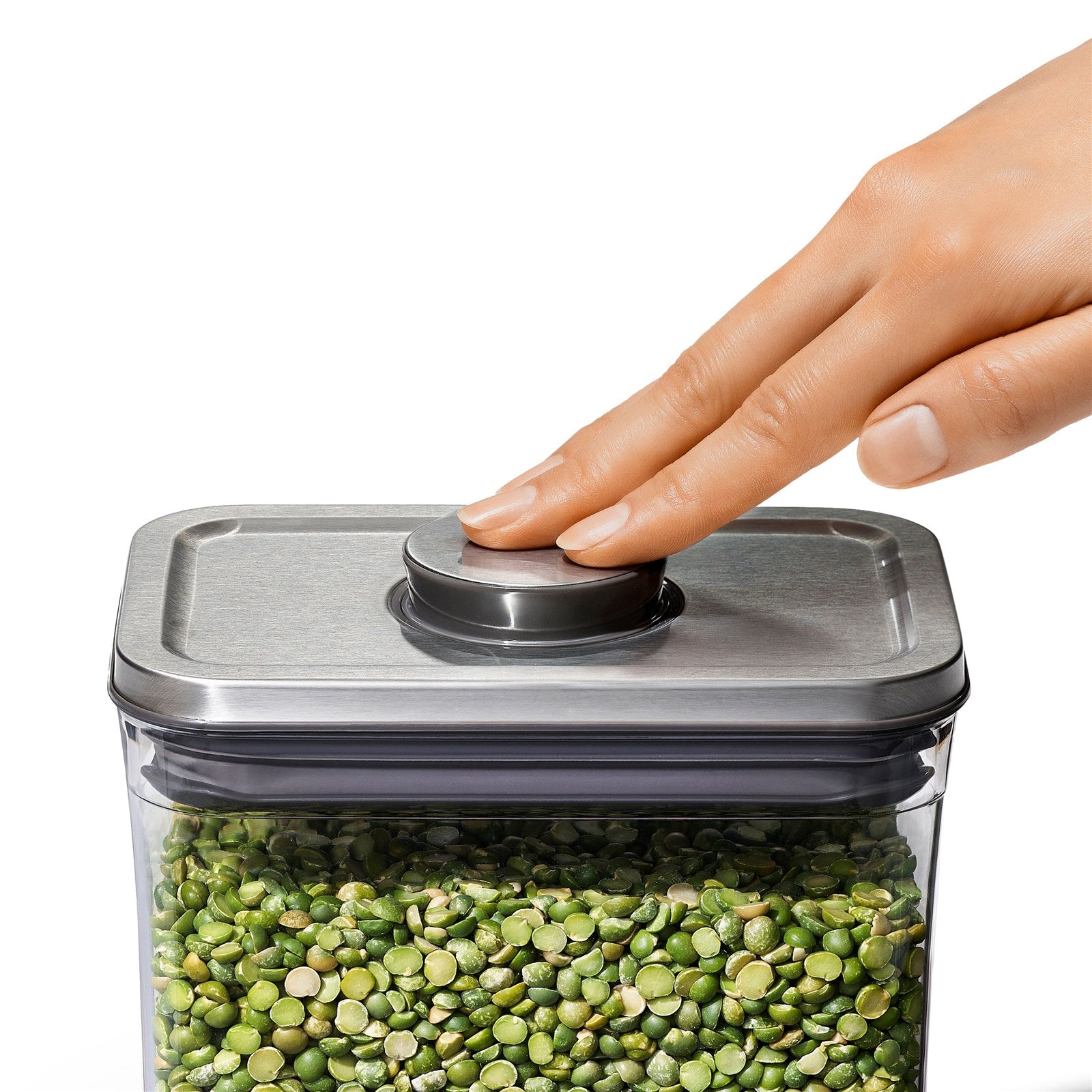 Kompakter OXO GG STL POP Behälter (1.0L) aus robustem Edelstahl, perfekt für die luftdichte Aufbewahrung von Lebensmitteln und kleinen Gegenständen.