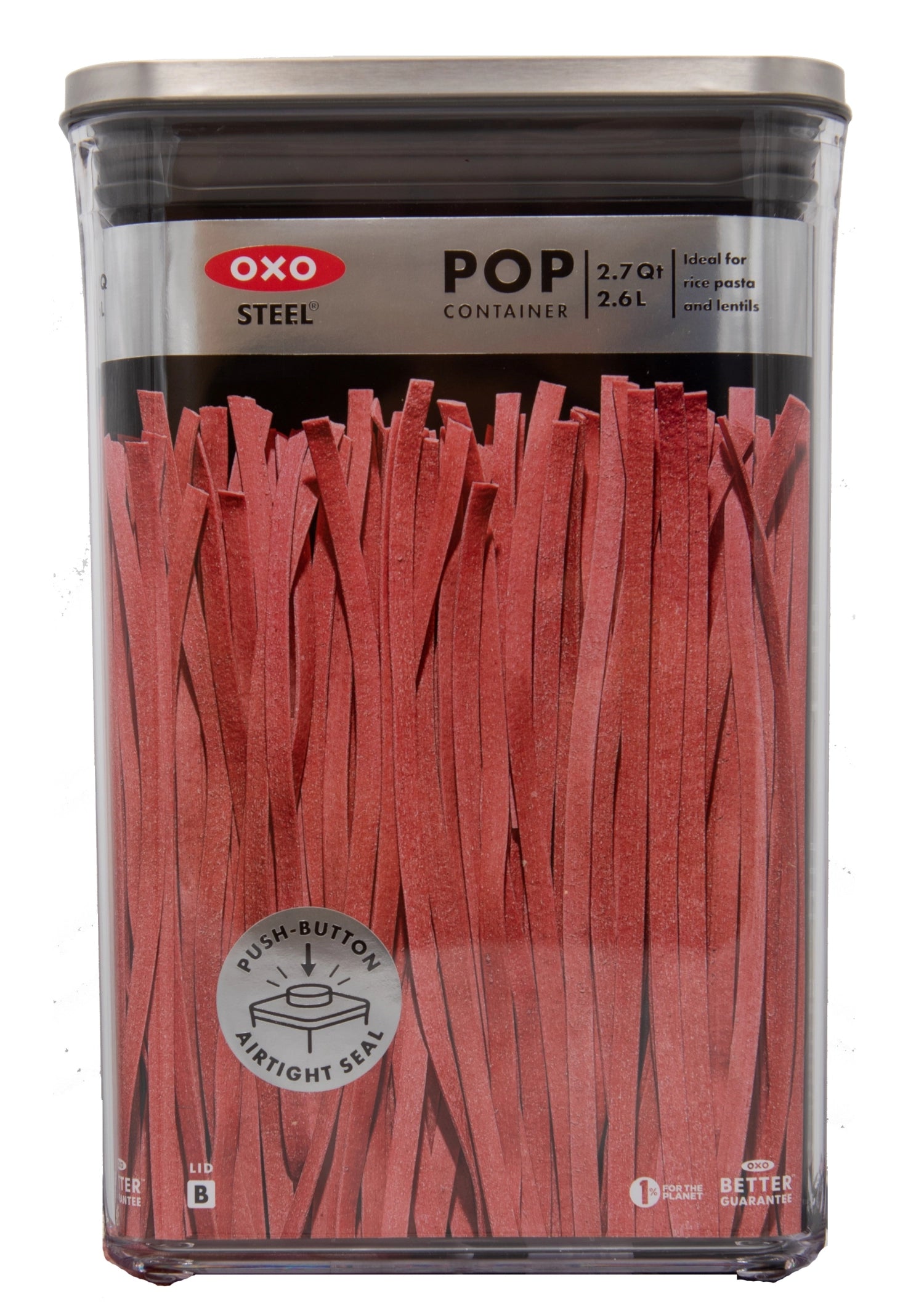 OXO Good Grips Steel POP Behälter in der Größe mittel (2.6L) mit modernem, rechteckigem Design für effiziente und ansprechende Vorratslagerung.