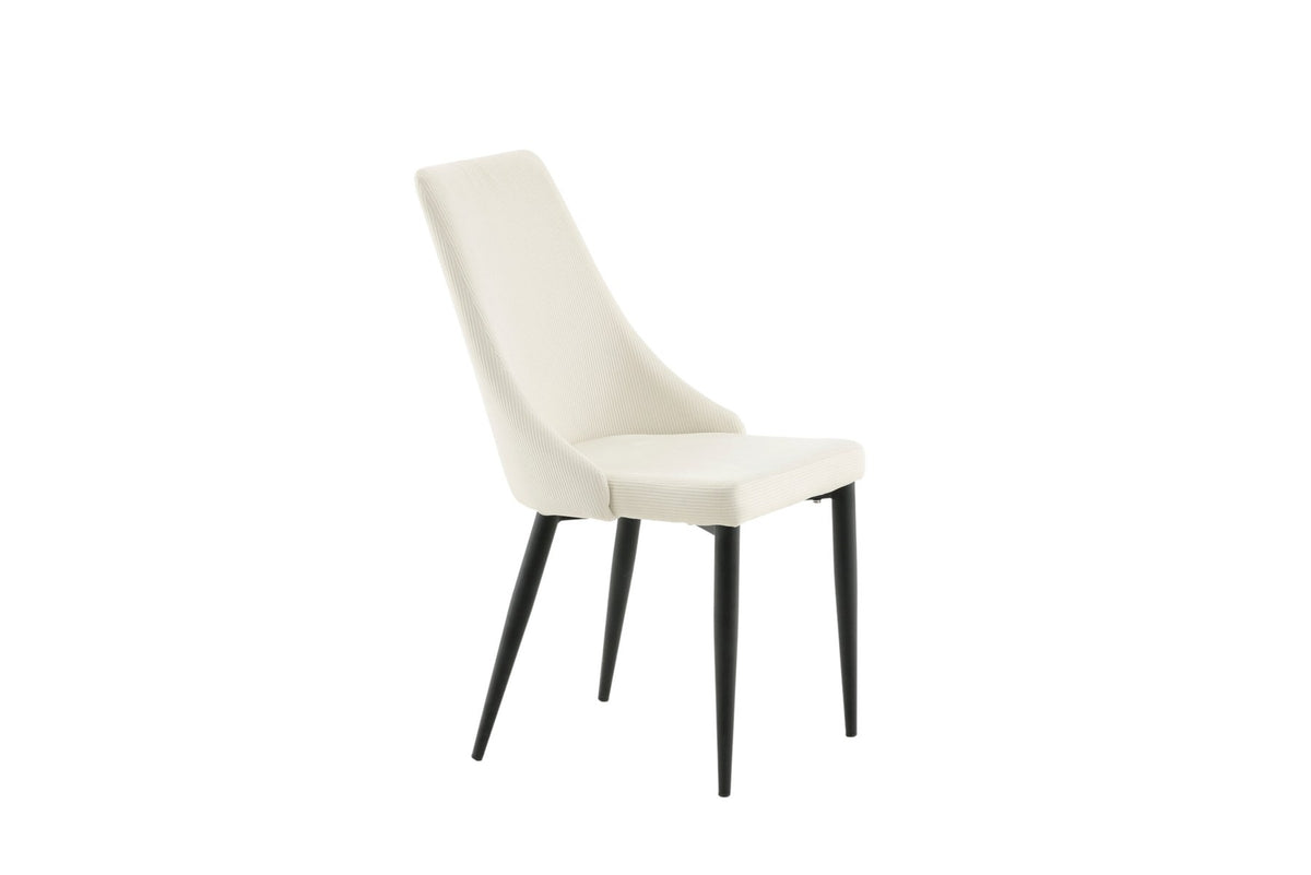 Leone Stuhl von Venture Home, Sitzfläche in Weiss aus Polyester-Cord-Stoff, schwarze Stahlbeine, hohe Rückenlehne, klassisches Design