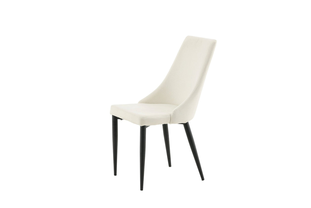 Leone Stuhl von Venture Home, Sitzfläche in Weiss aus Polyester-Cord-Stoff, schwarze Stahlbeine, hohe Rückenlehne, klassisches Design