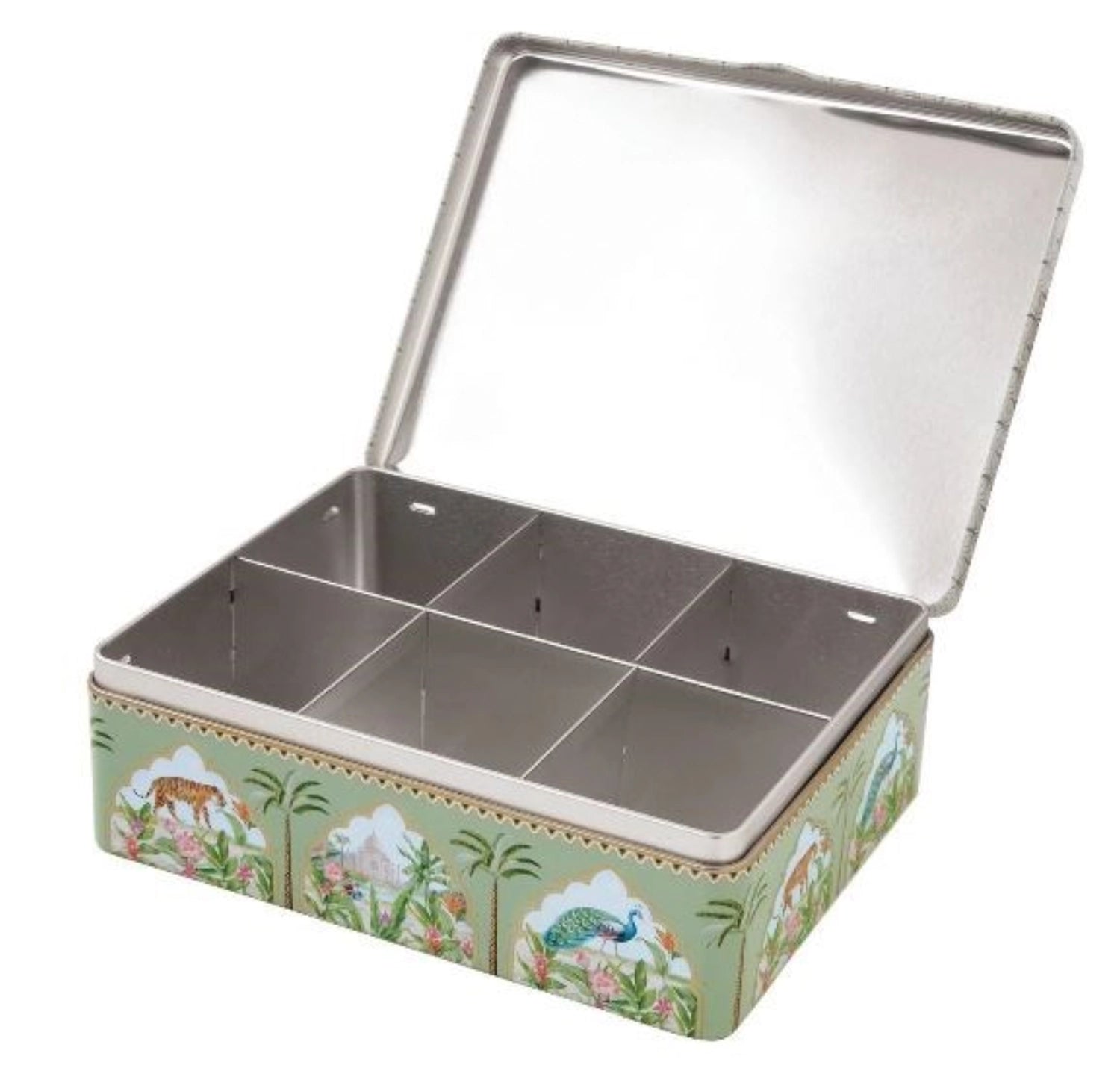 Elegante Teebox "Paradis Sauvage" mit 6 Fächern, ideal für die Aufbewahrung von Tees. Maße: 20.5x16x7cm, von Easy Life, für stilvolle Teegenießer.