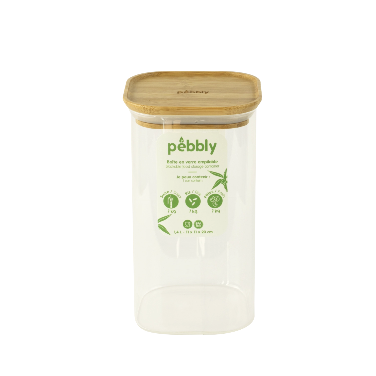 Pebbly Vorratsglas m. Bambusd., 1.4 l, 11x11x20cm