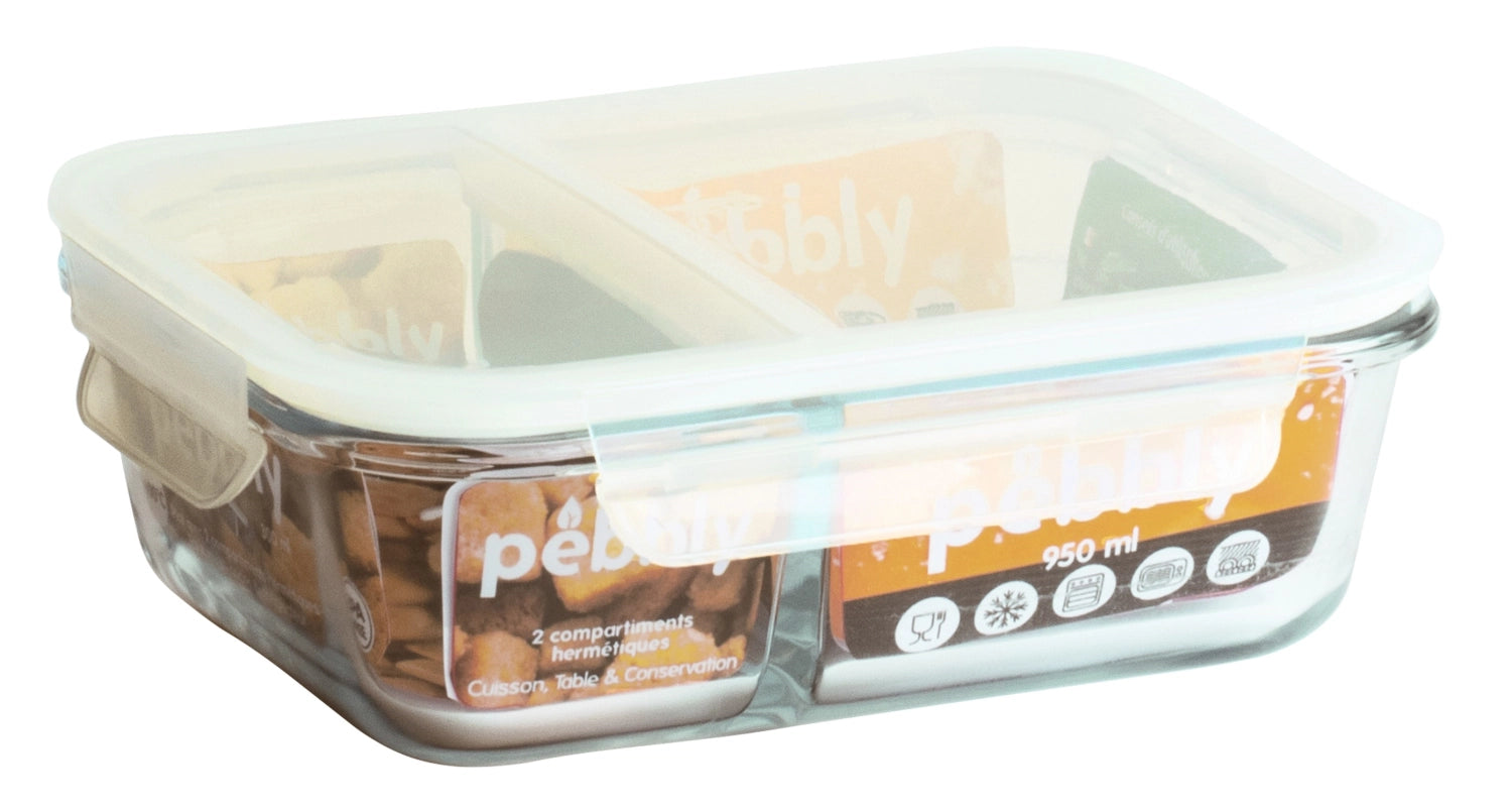 Elegante Pebbly Lunch-Box aus Glas mit 1300ml Volumen, ideal für gesunde Mahlzeiten unterwegs, Maße: 22x16.5x7cm.