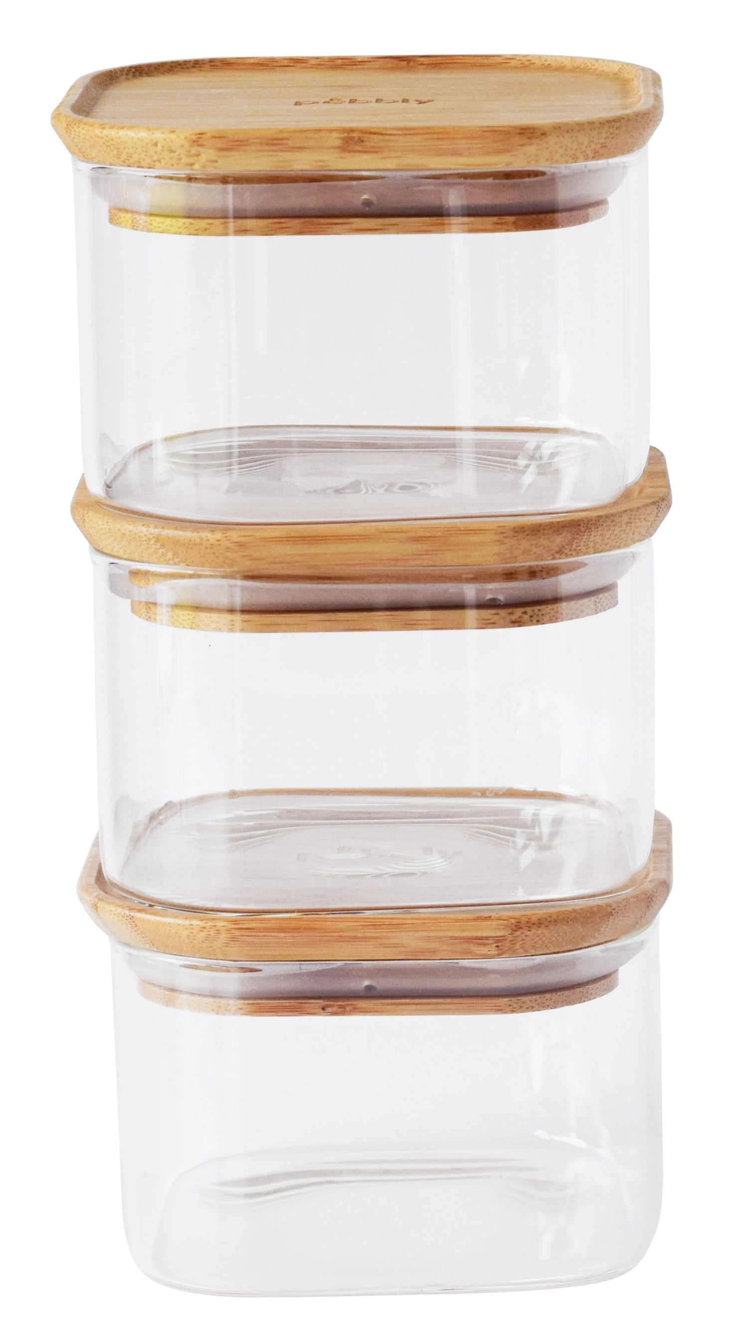 3er Set Pebbly Vorratsglas mit Bambusdeckel 0.5lt