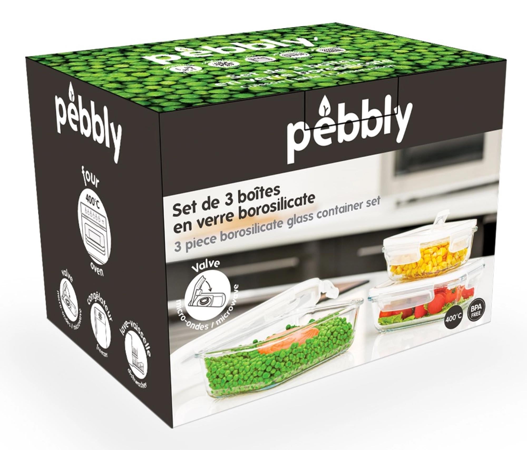 Pebbly Vorratsdosen-Set: Frischegarantie mit Ventil, 3 Grössen.