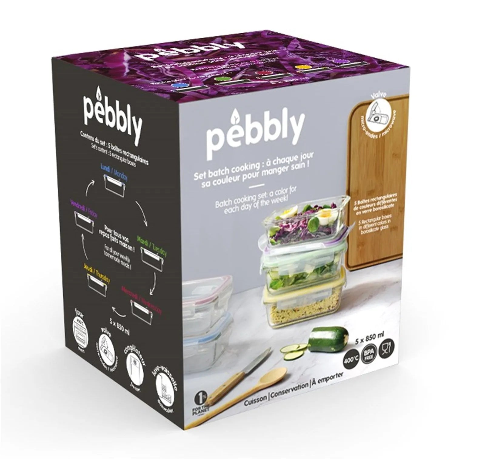 Pebbly 5er Set: 850 ml Vorratsgläser mit luftdichtem Plastikdeckel.