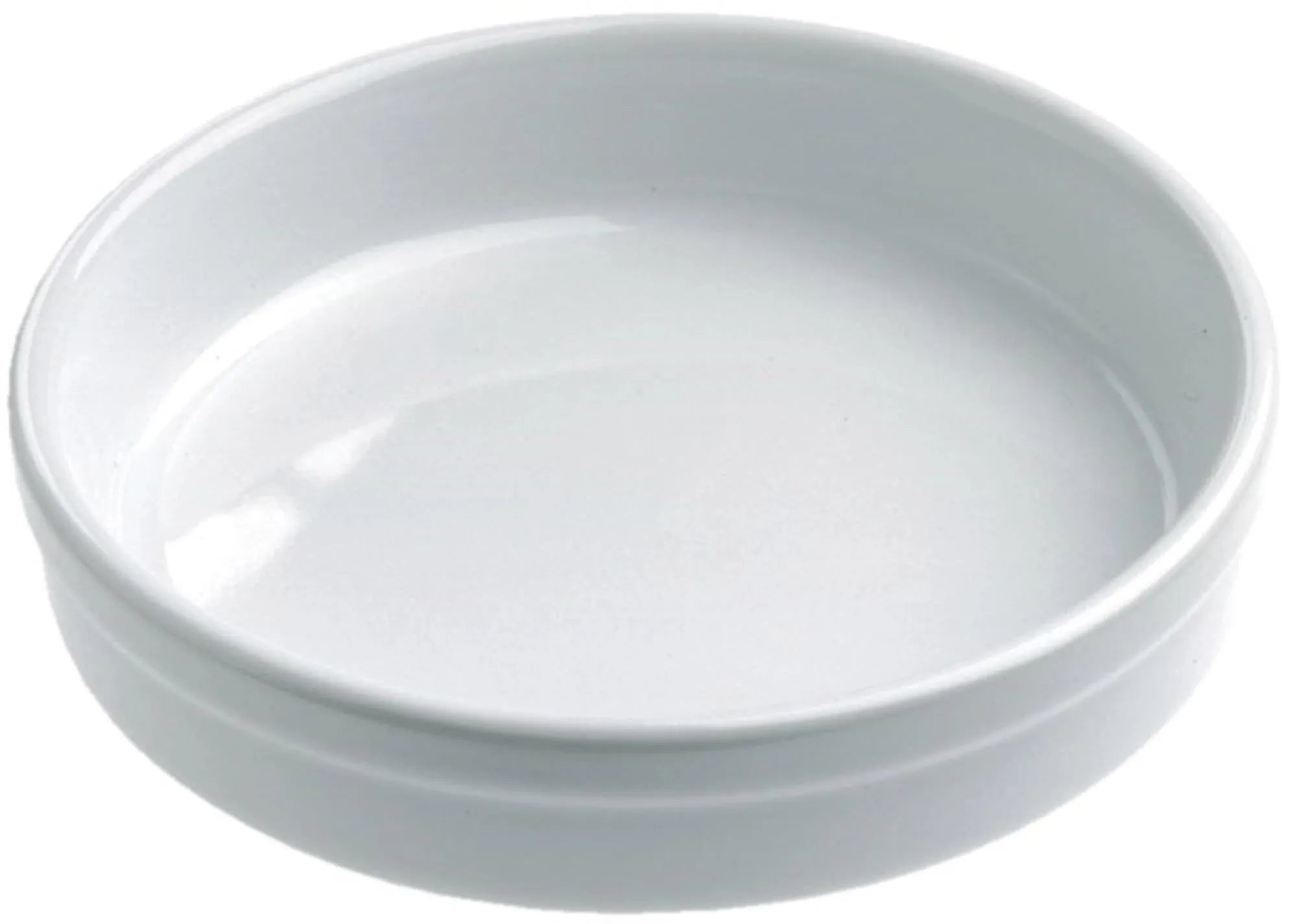 Elegante, weiße Porzellan-Auflaufform von Revol, 16 cl, Ø 14 cm, H 2.5 cm. Perfekt für kleine Aufläufe und Desserts.