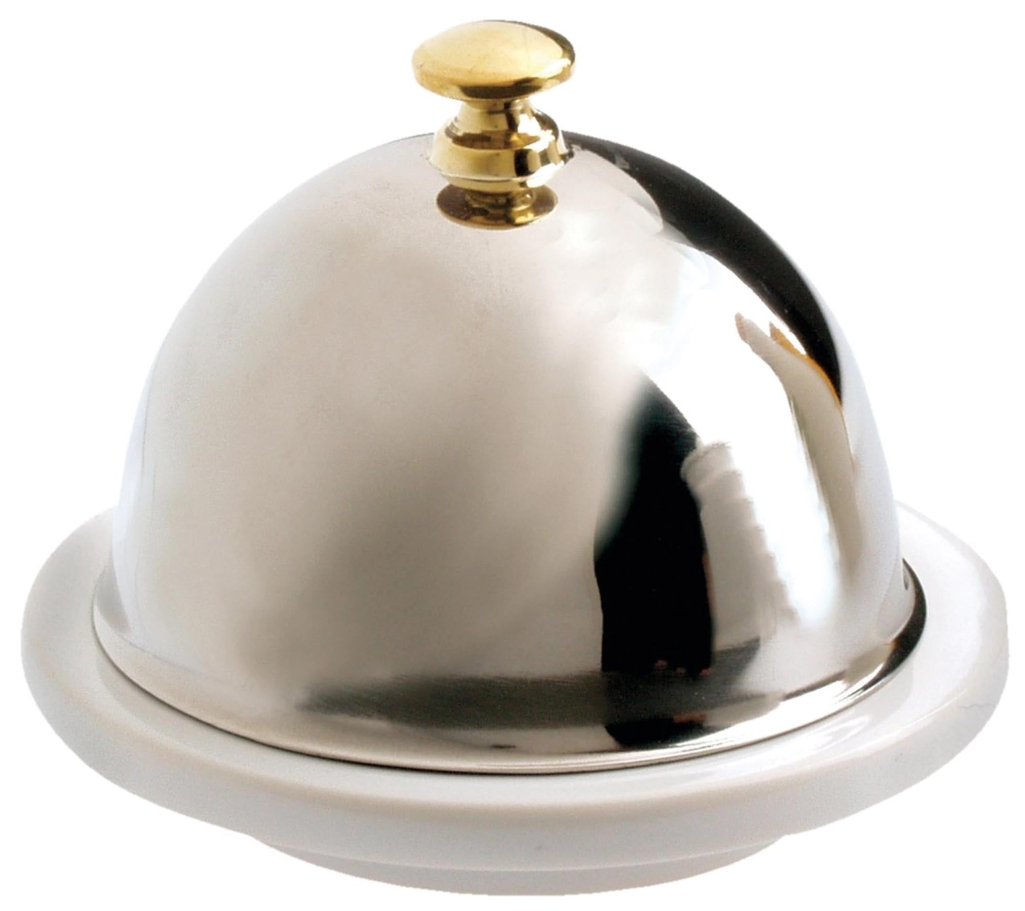 Eleganter Butterteller von Revol: Weisses Porzellan, Ø 9 cm, mit Edelstahldeckel. Stilvoll, robust, ideal für jede Küche.