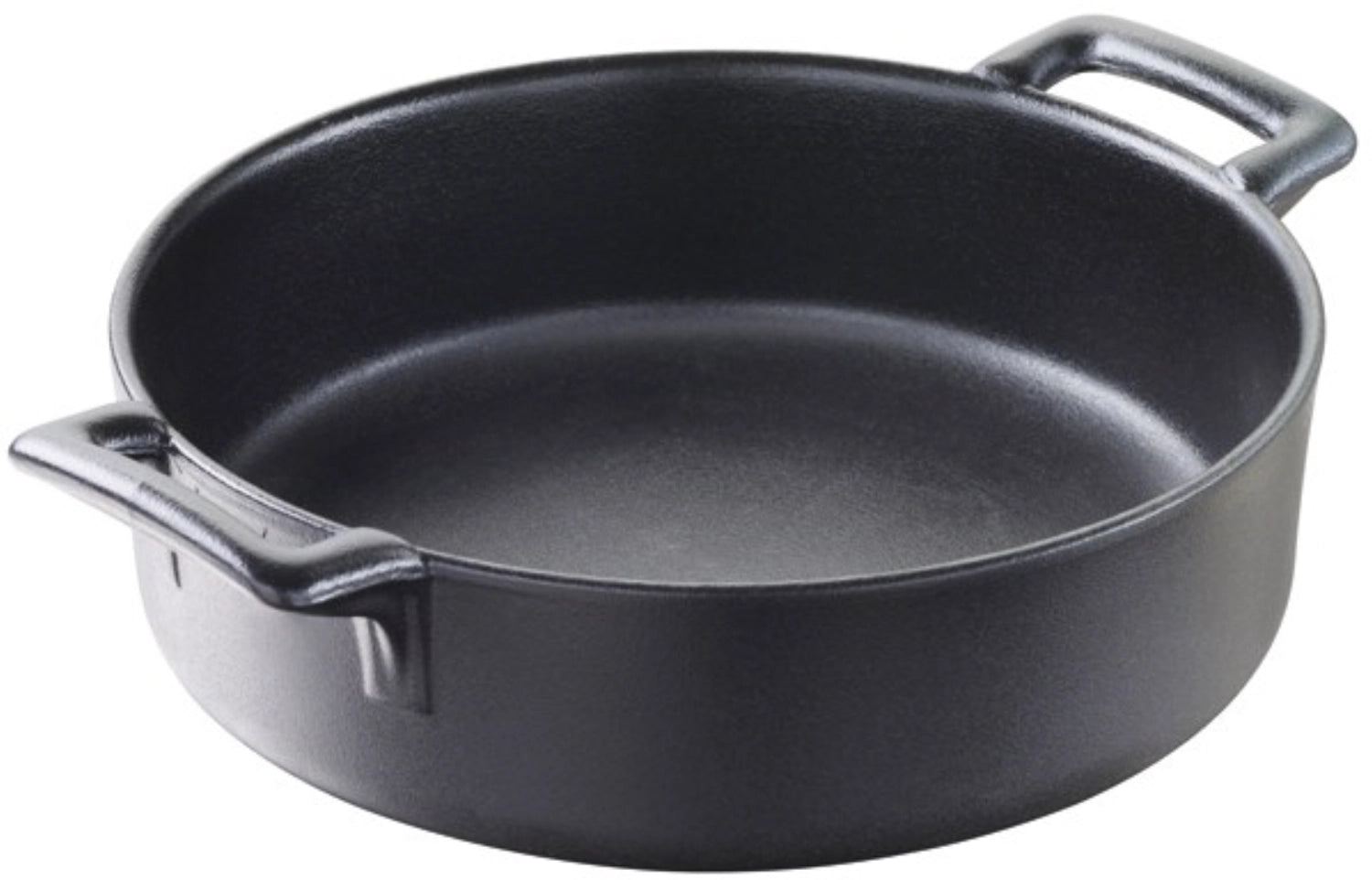 Runde Auflaufform mit Griffen, Ø 19 cm, in Gusseisen-Optik, ideal für köstliche Aufläufe und vielseitige Gerichte, elegantes Küchenutensil.