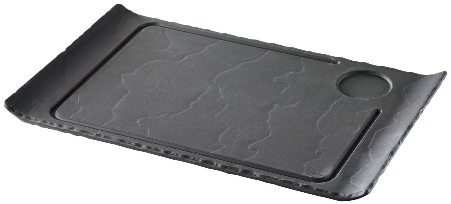 Steak plate 2 high edges, 39.5x24x2 cm, slate style