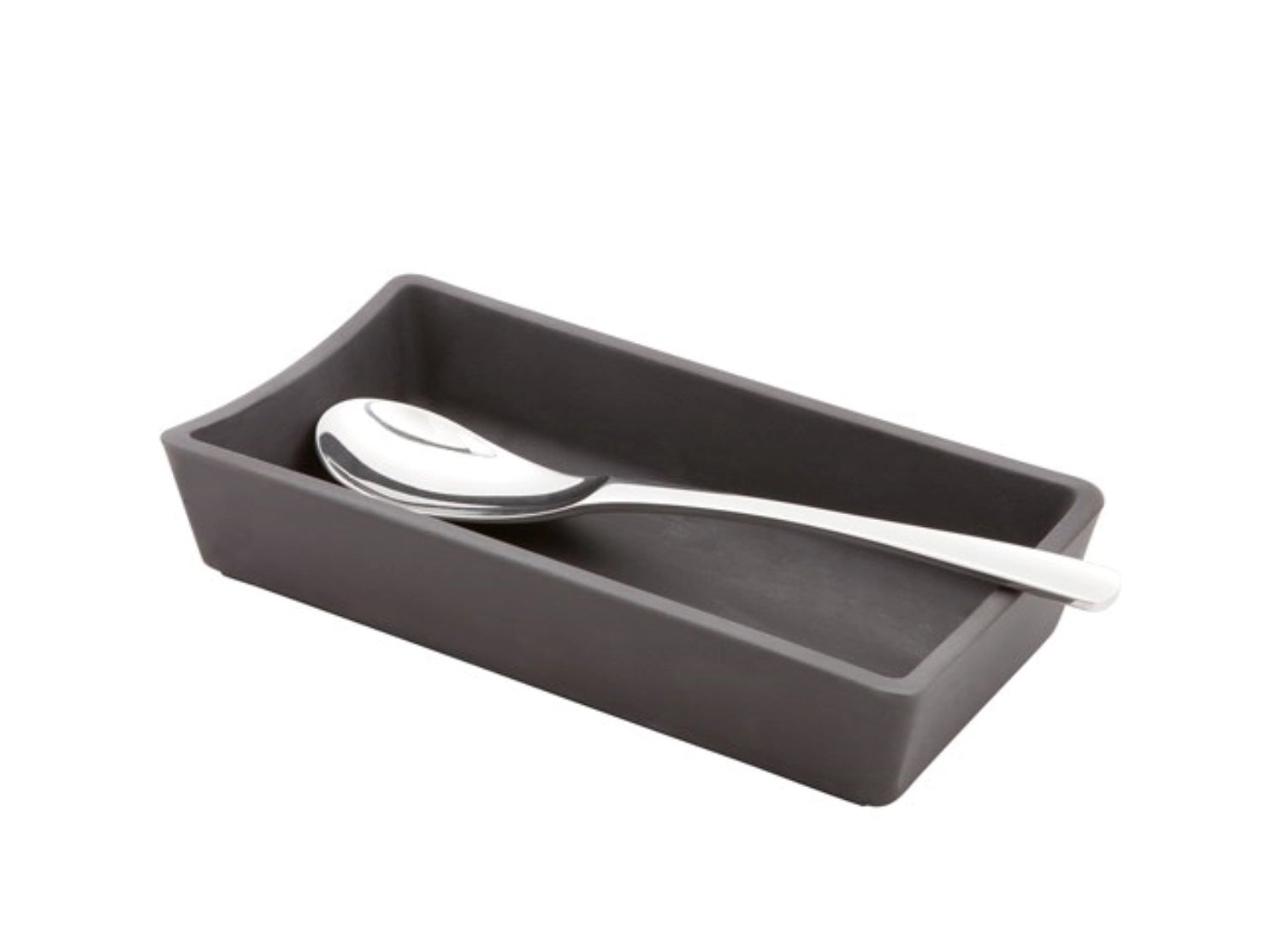 Elegante schwarze Löffelablage von Revol, ideal für die Küche. Maße: 19.7 x 10.4 x 3.8 cm, sorgt für Ordnung beim Kochen und servieren.