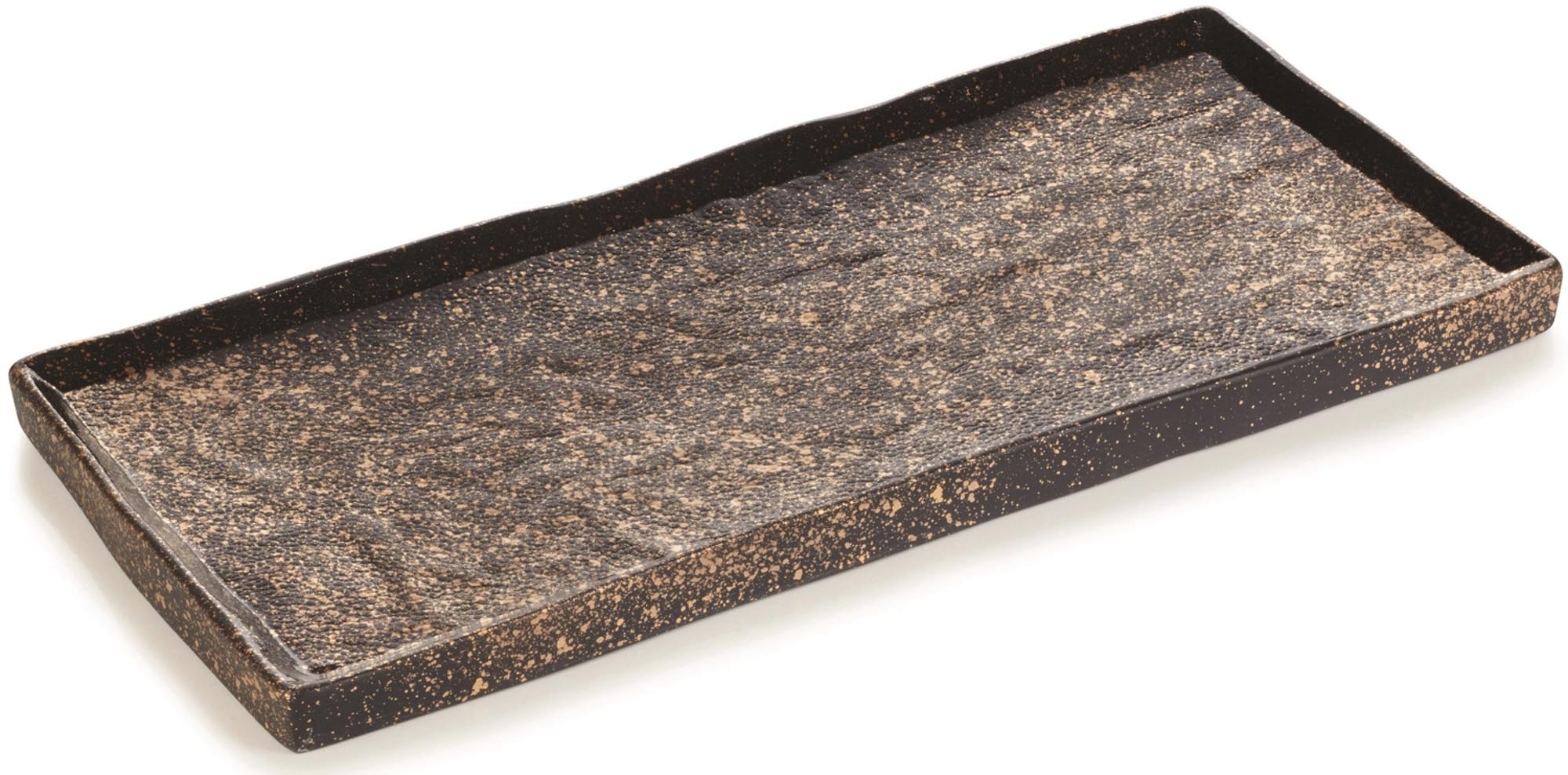 Elegante Solstice Platte Gold-Kosmos von Revol: 30x13.5x1.6 cm, hochwertige Keramik, robust, stilvolles Design, luxuriöses Esserlebnis.