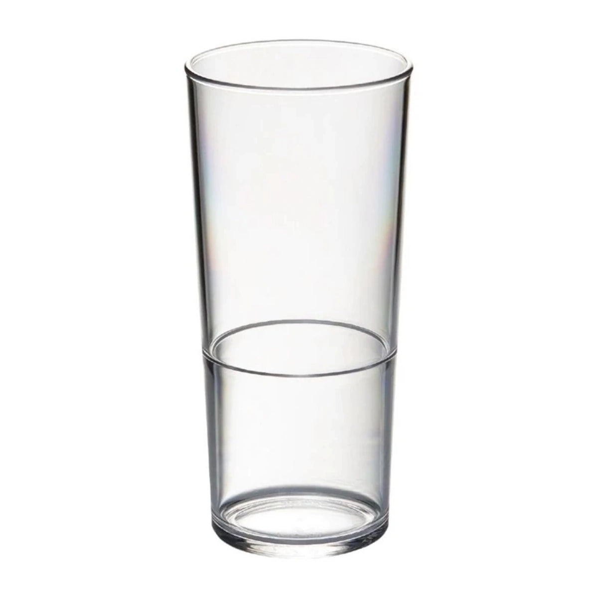 Transparenter Kunststoffbecher Privilege 1/2 Pint von Roltex, Fassungsvermögen 28cl, Durchmesser 6.4cm, Höhe 13.8cm, schlichte runde Form.