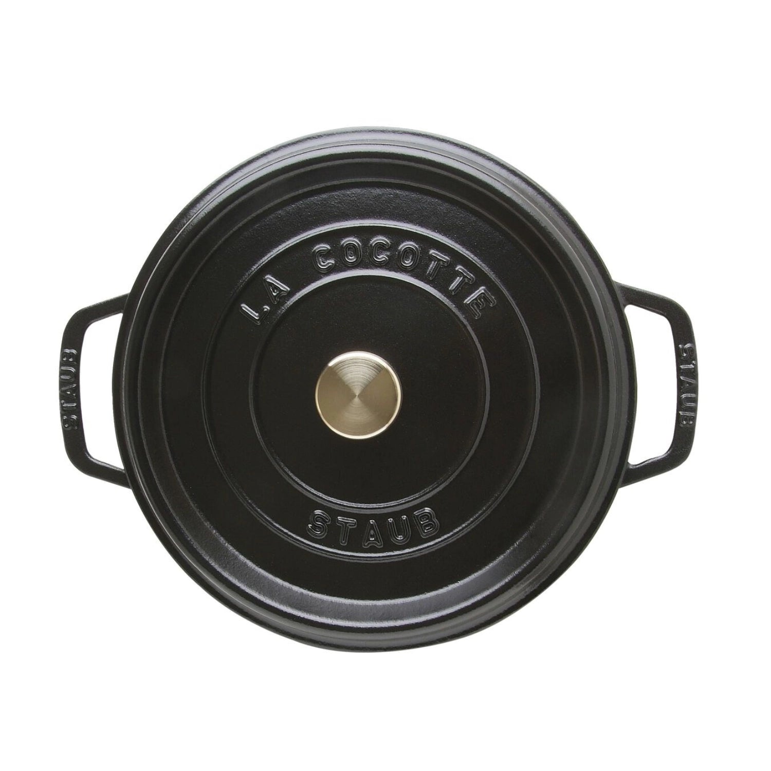 Elegante schwarze Cocotte von Staub, 24 cm hoch und 4,7 l, perfekt für köstliche Rezepte und ansprechende Tischpräsentationen.