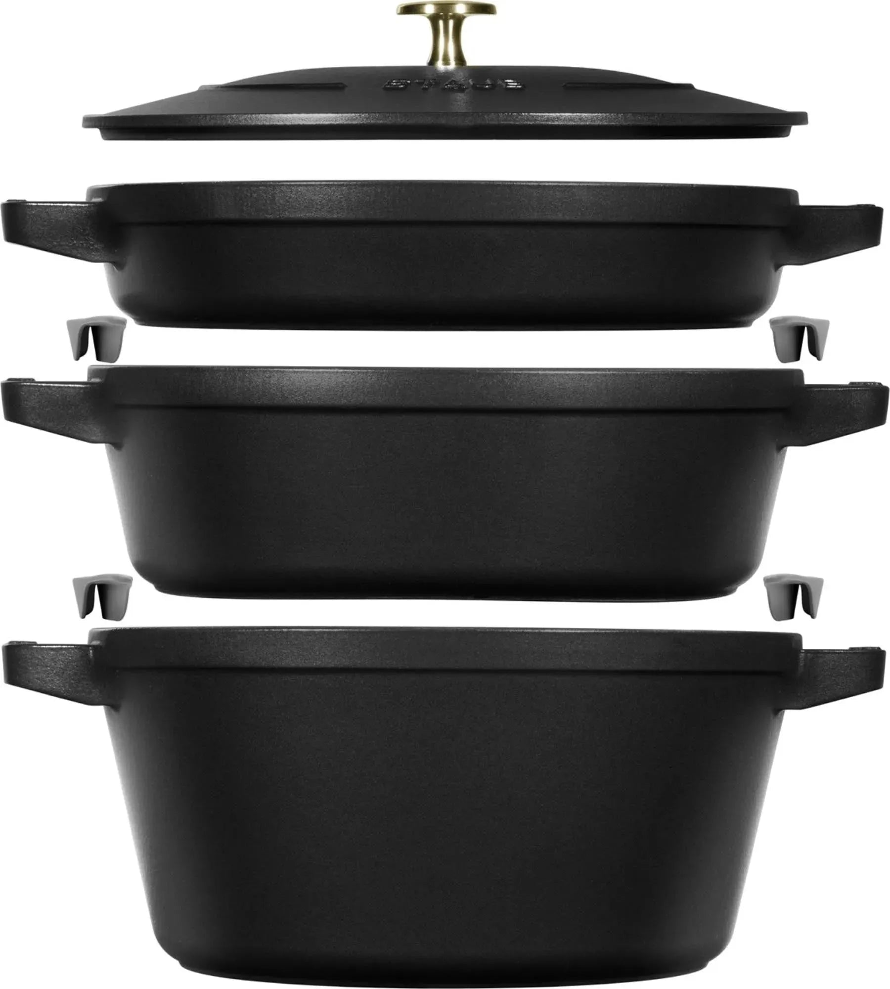 Cocotte 4tlg. 24 cm, rund, Schwarz, stackable - KAQTU Design