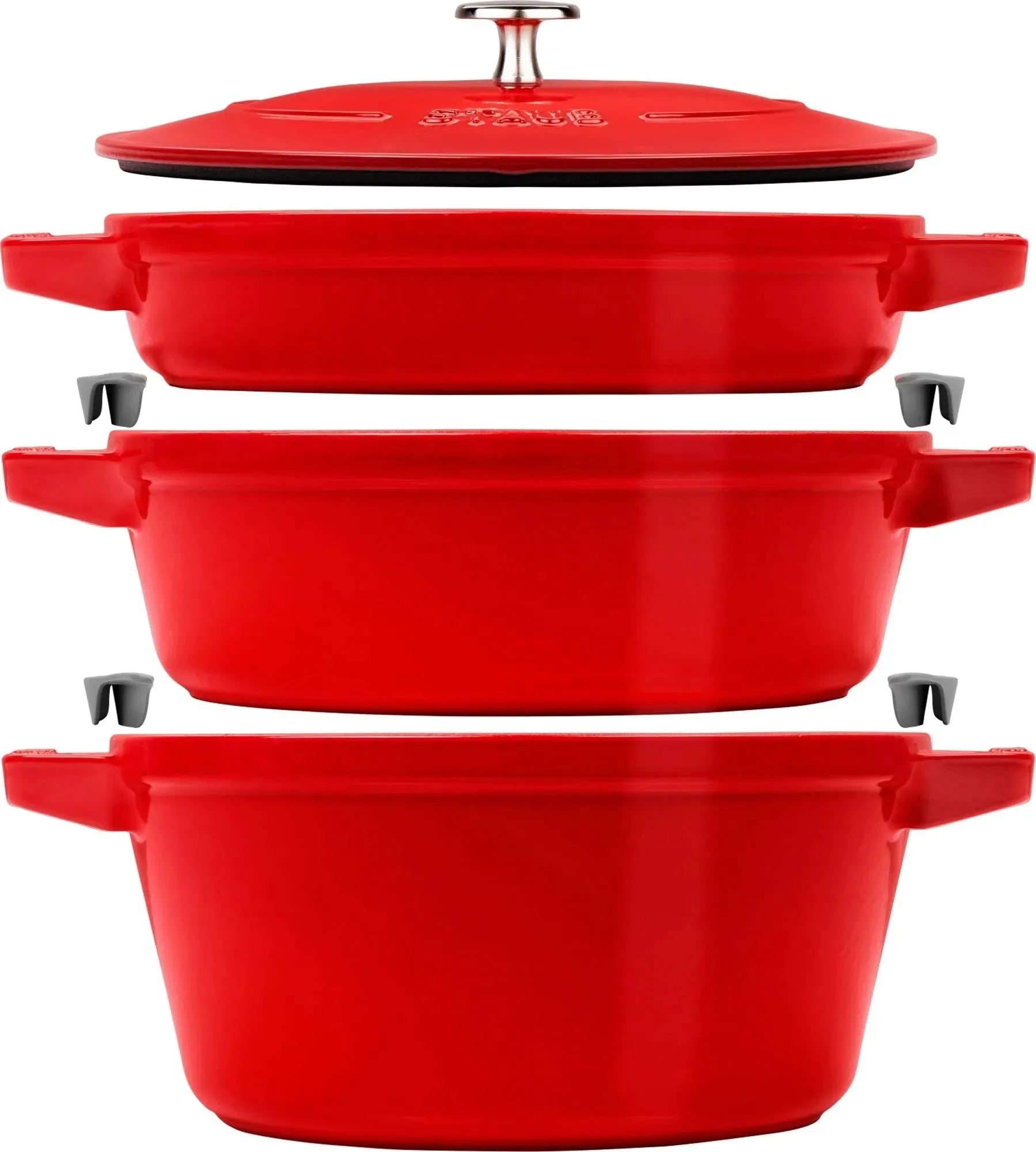 Cocotte 4tlg. 24 cm, rund, Kirsch-Rot, stackable - KAQTU Design