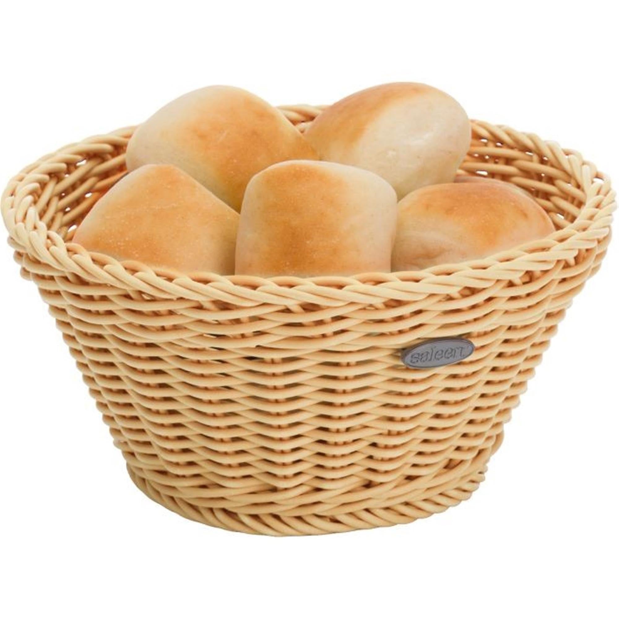 Runder Korb aus hochwertigem Material in hellem Beige, ideal für Brot oder Obst, Maße 18x10 cm, stilvoll und praktisch.