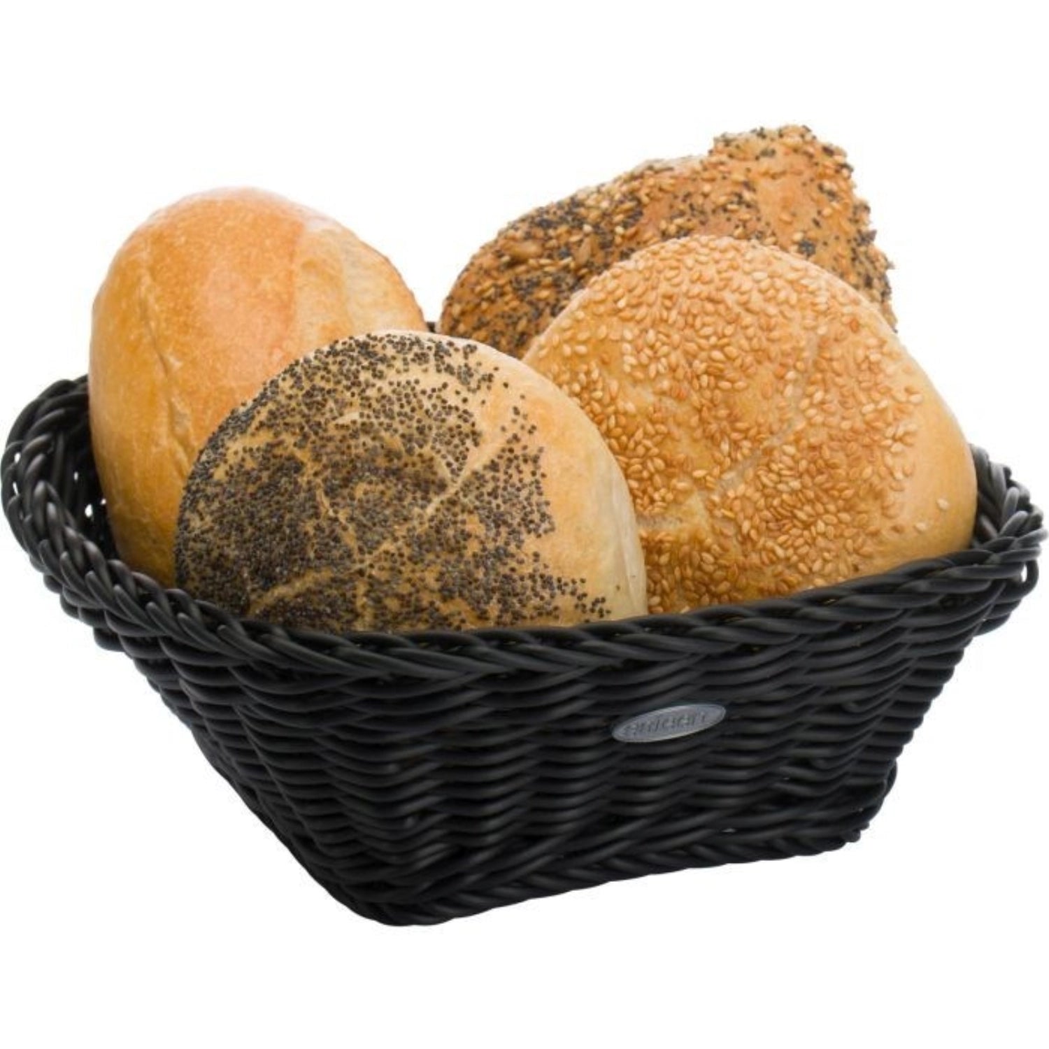 Eleganter schwarzer Korb von Westmark, quadratisch und vielseitig einsetzbar, perfekt für Brot oder Snacks, Maße 19x19x7,5 cm.