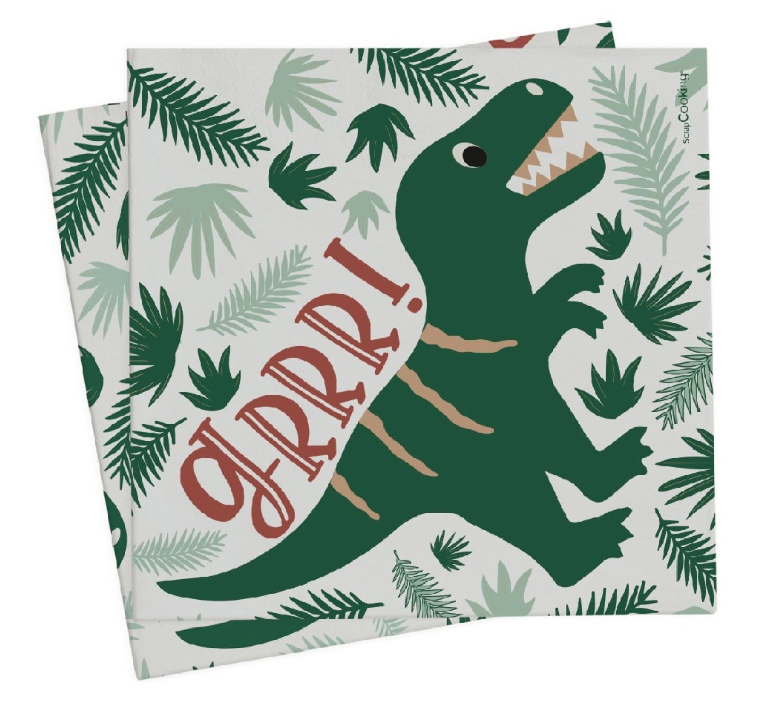 Buntes 20er Set Dino-Servietten in 33x33cm, ideal für Kindergeburtstage und Dino-Mottopartys von Scrap Cooking.