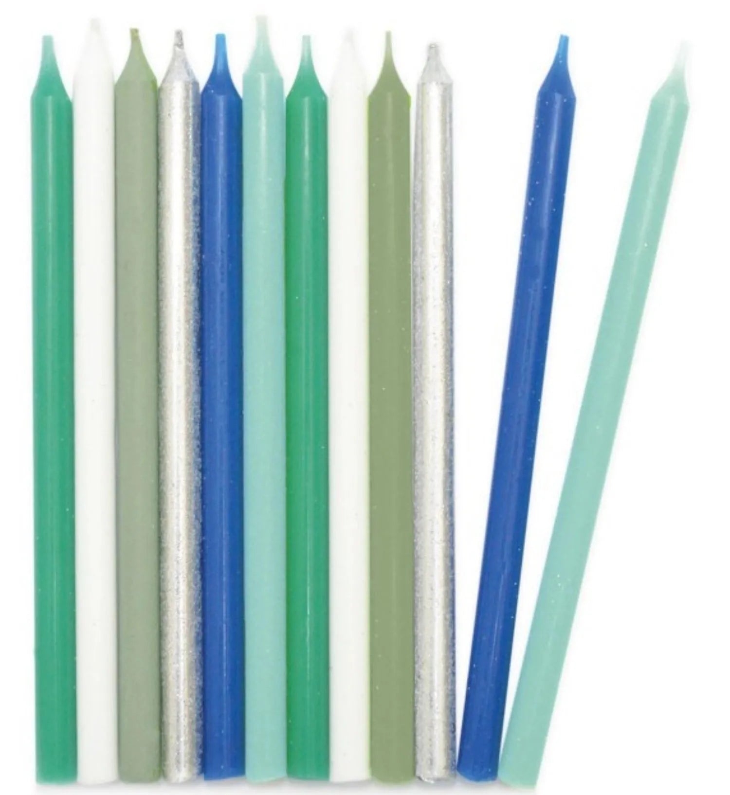 Elegantes 12er Set Kerzen in Blau und Silber, 12cm, von Scrap Cooking – ideal für festliche Tischdekorationen.