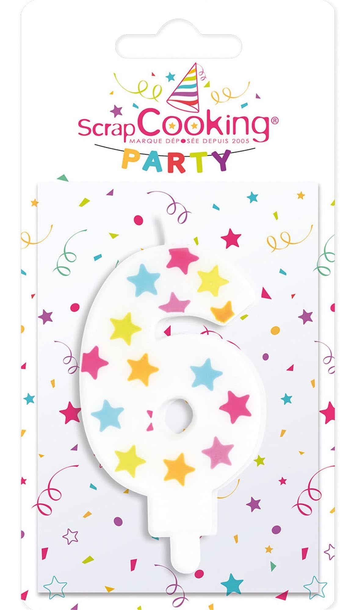 Bunte Kerze 6 von Scrap Cooking für kreative Geburtstagsfeiern.