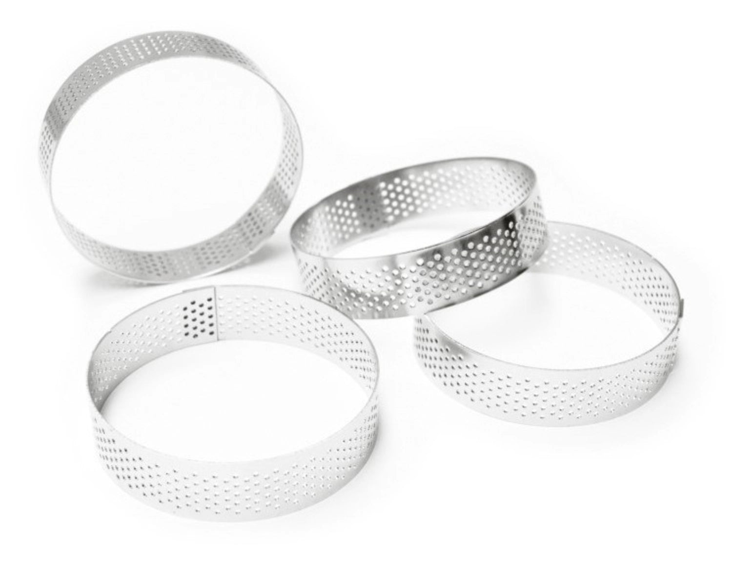 Rundes 4er Set perforierter Tortenringe (Ø 8 cm) von Scrap Cooking, ideal für kreative Tortenkreationen und Desserts.