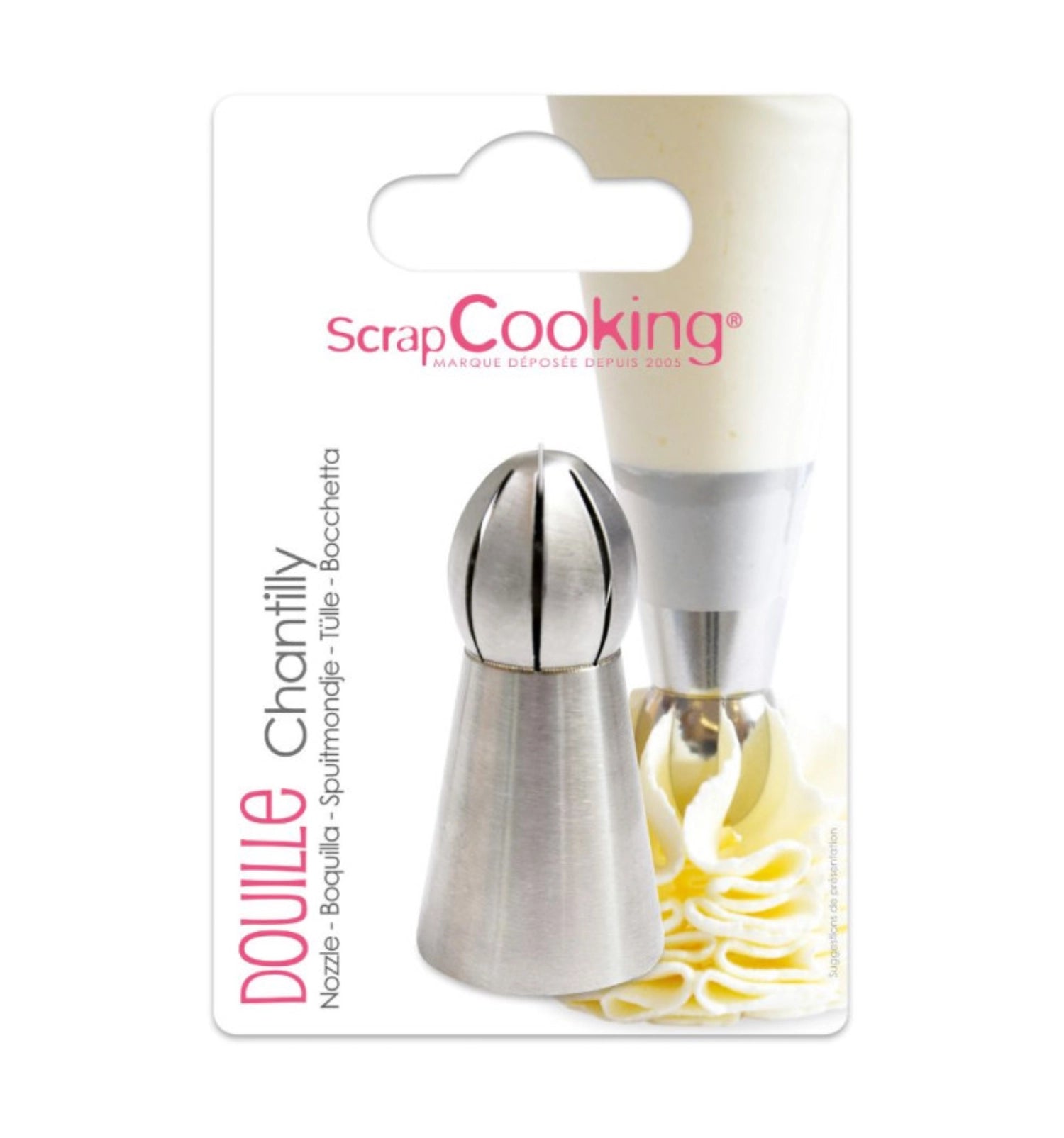 Hochwertiger Edelstahlspritzaufsatz Chantilly von Scrap Cooking, perfekt für kunstvolle Tortendekoration und feine Spritztechniken.