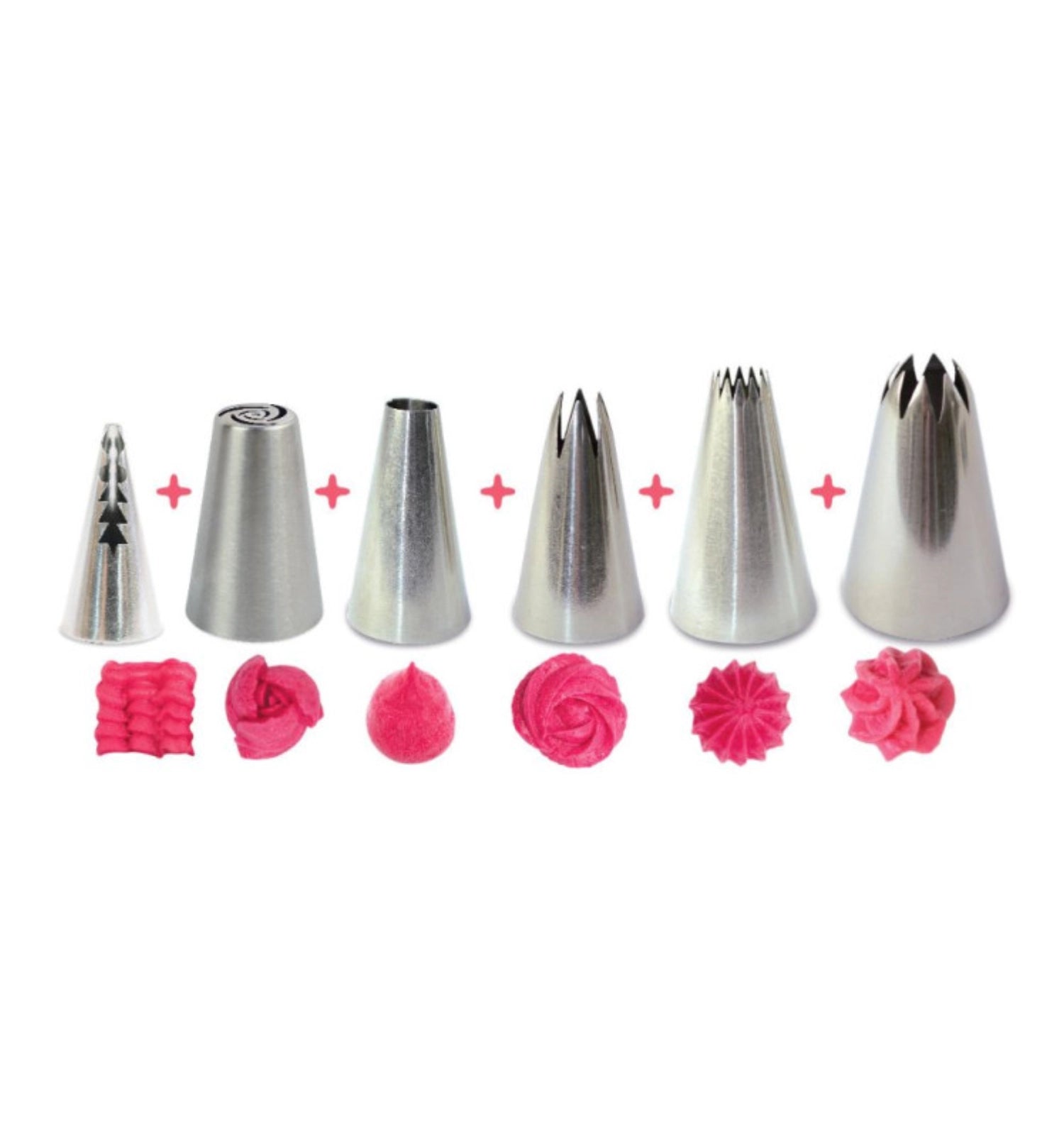 Verwandle deine Cupcakes mit dem 6-tlg. Edelstahlspritzaufsatz-Set von Scrap Cooking in kreative Meisterwerke. Ideal für jede Feier!
