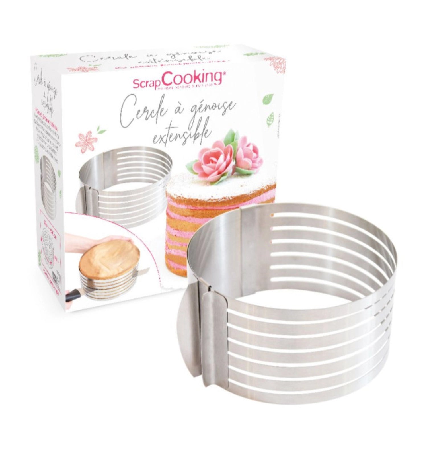 Edelstahlbackform rund, ausziehbar von 16-20 cm, Höhe 8,5 cm, ideal für Kuchen und Torten, langlebig und leicht zu reinigen.