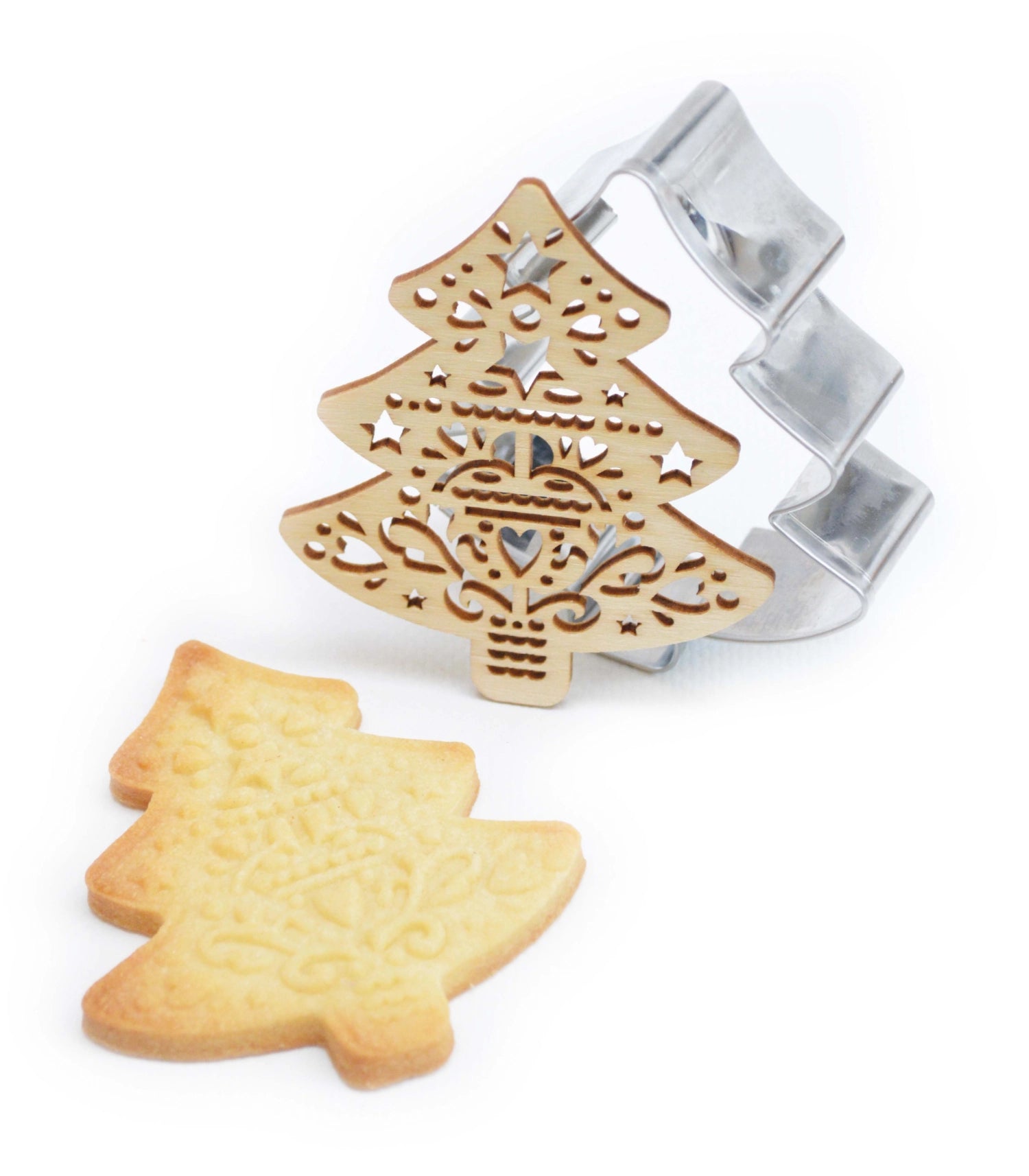 Set mit drei festlichen Ausstechern und Prägern von Scrap Cooking, perfekt für das Backen von Weihnachtsplätzchen und Dekorationen.