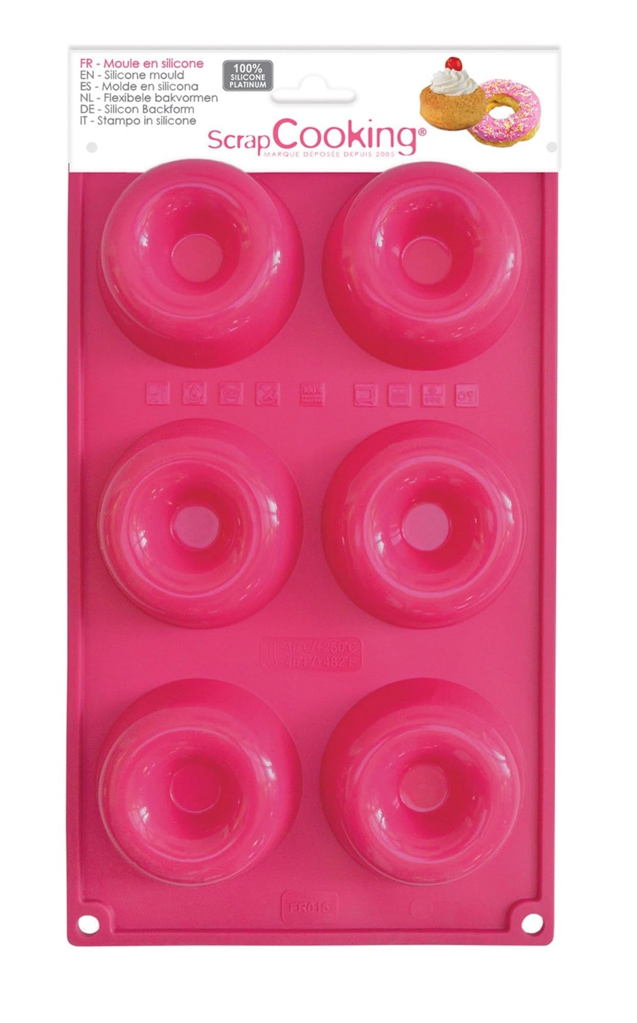 Entdecken Sie die Scrap Cooking 6er Silikonbackform für Donuts – ideal für kreative Backideen, BPA-frei, temperaturbeständig und leicht zu reinigen!