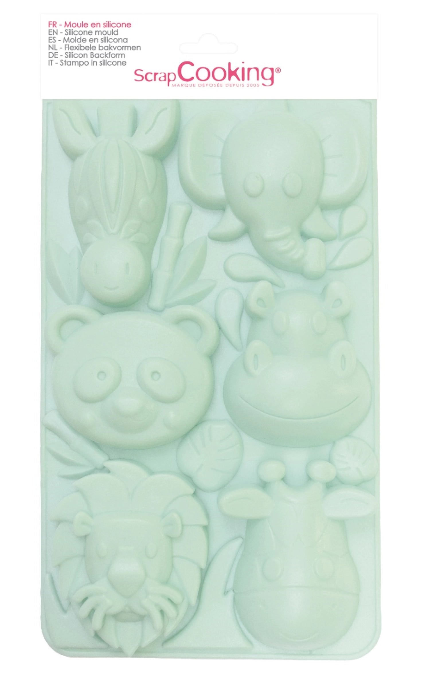 Bunte Silikonbackform im Dschungel-Design von Scrap Cooking, perfekt für fantasievolle Backideen und müheloses Entformen.