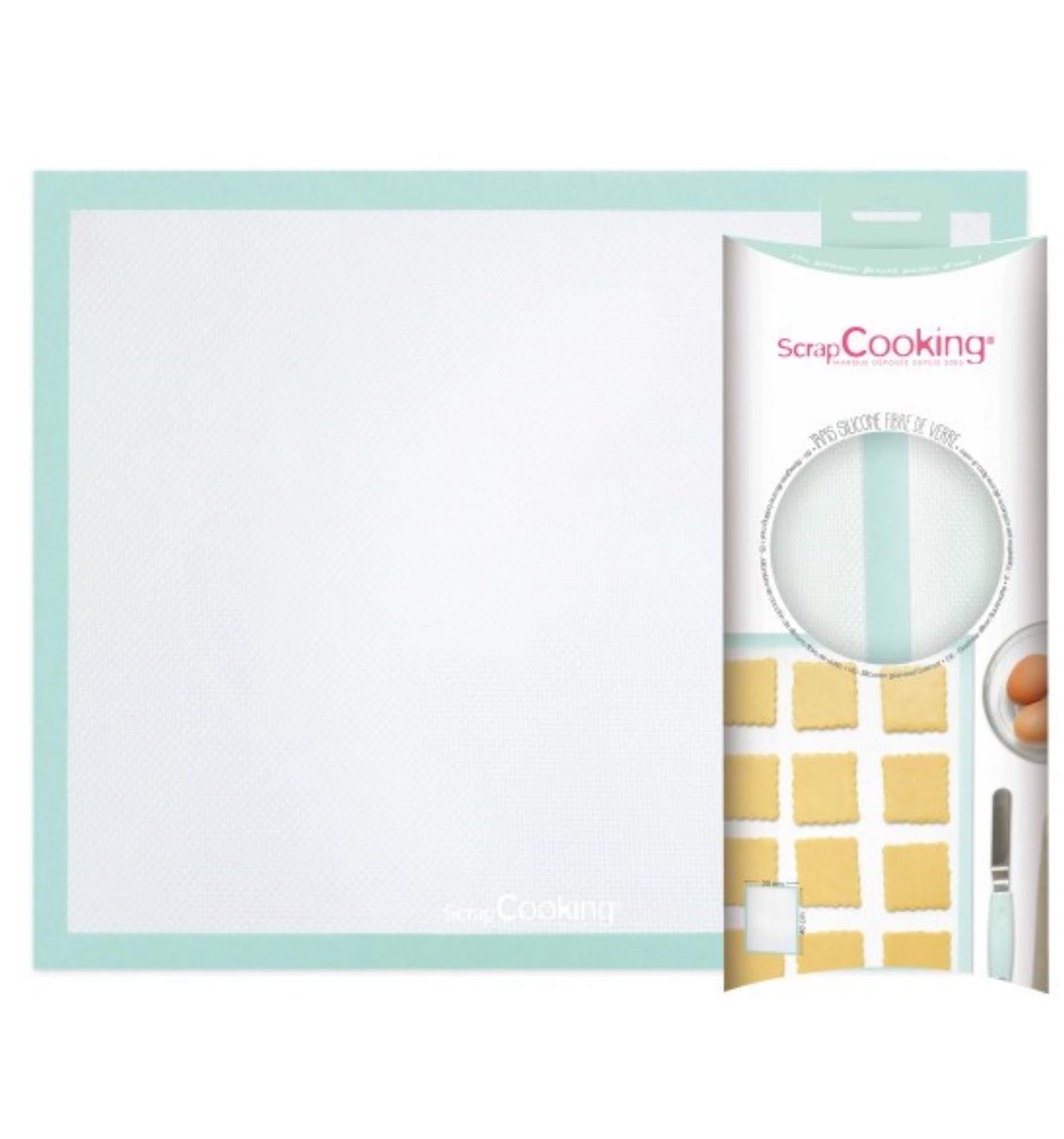 Die 30x40cm Glasfaser-Silikon-Backmatte von Scrap Cooking: hitzebeständig, antihaftend, lebensmittelecht, umweltfreundlich und spülmaschinenfest.
