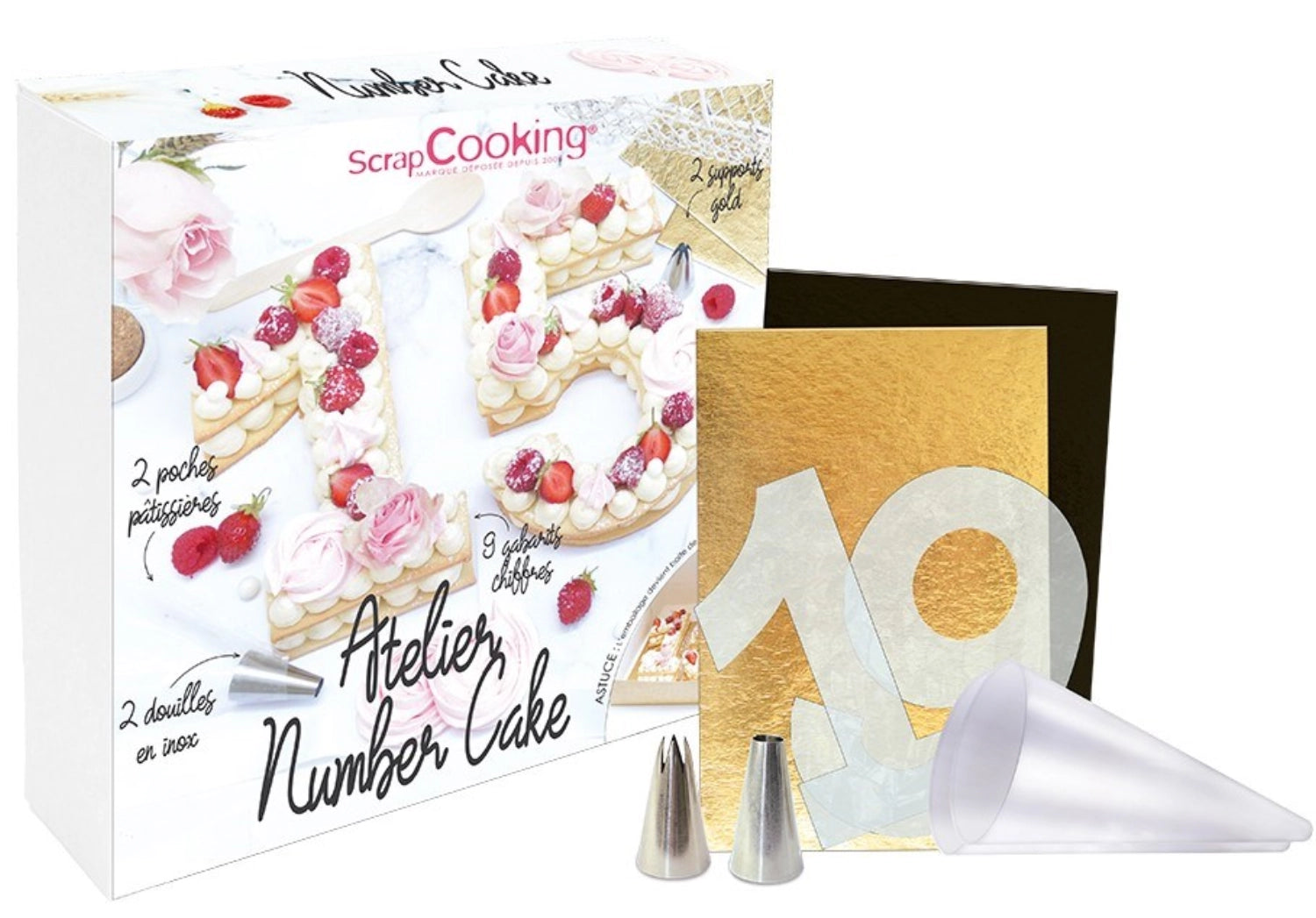 Bunte Atelier Number Cake Backform von Scrap Cooking für kreative Kuchen in Zahlenform, ideal für besondere Anlässe und Feiern.