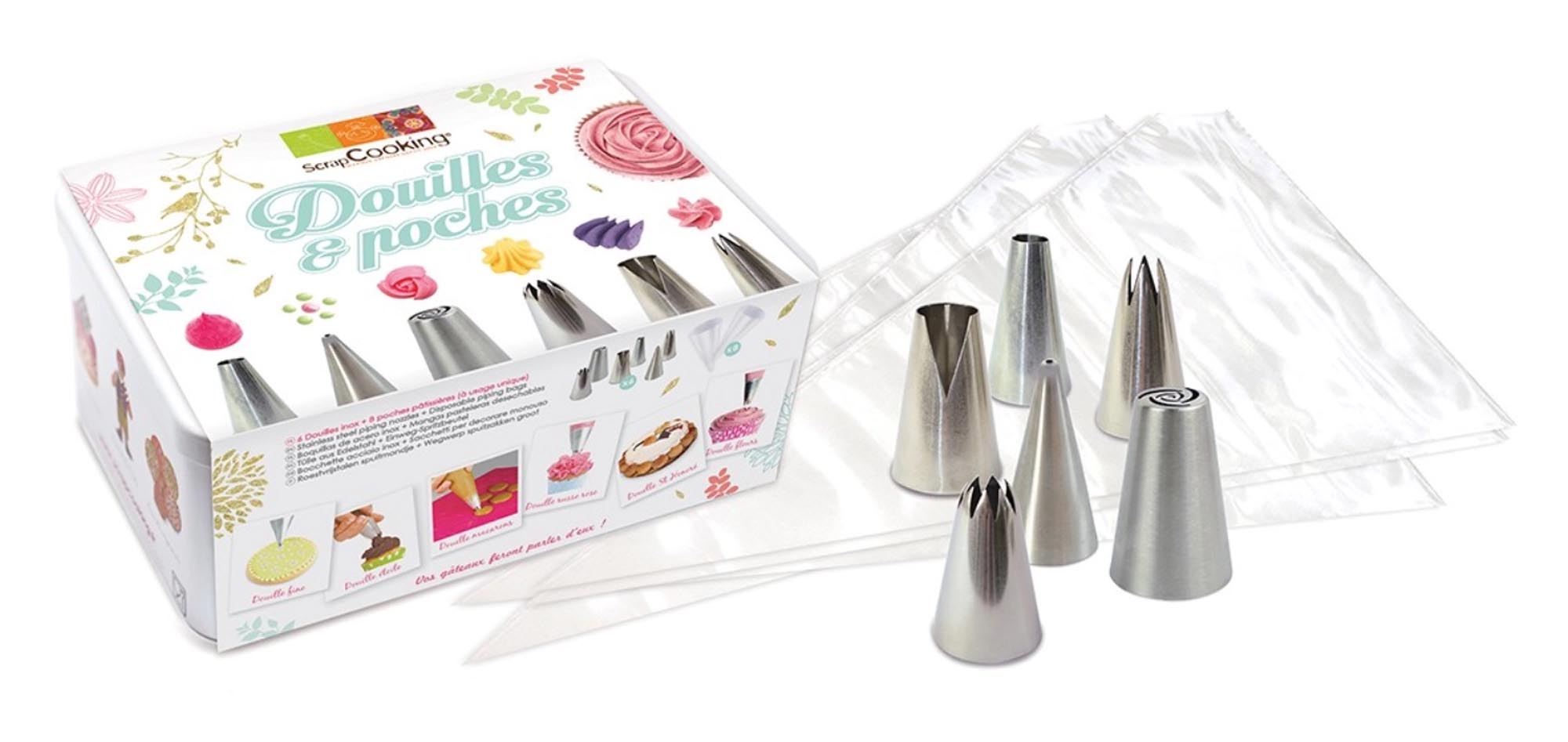 Set Edelstahltüllen von Scrap Cooking: 6 langlebige Tüllen aus rostfreiem Edelstahl für kreative Backdekorationen. Inklusive praktischem Beutel.