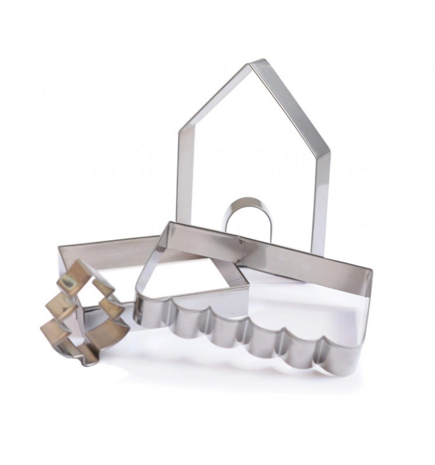 5-teiliges Ausstecher-Set von Scrap Cooking, ideal zum Formen von Lebkuchenhäusern für festliche Anlässe und kreative Backprojekte.