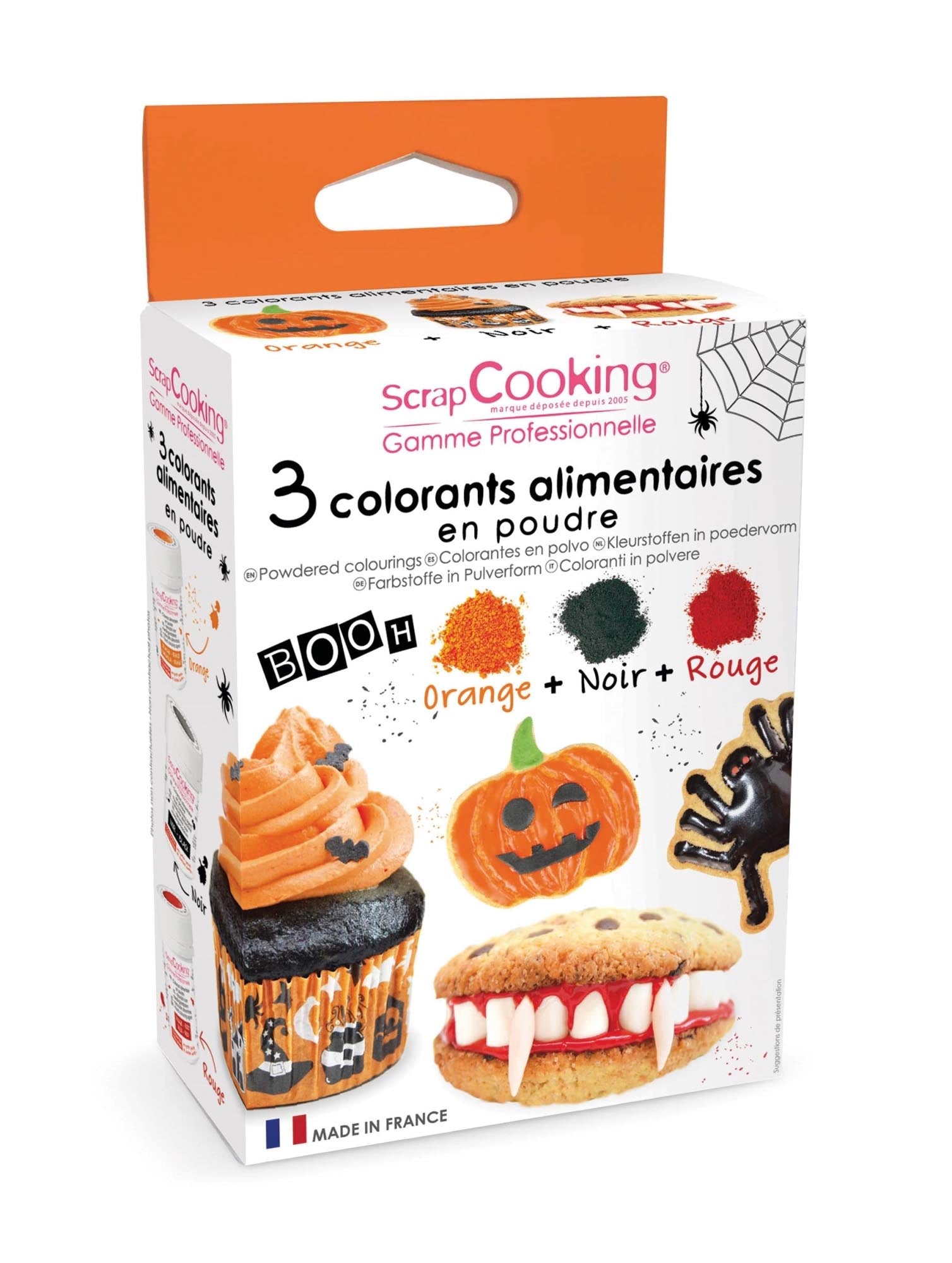 3-tlg. Set Farbpulver Halloween: Orange, Schwarz, Rot für lebendige, gruselige Backwaren. Perfekt für Torten und Süssigkeiten!
