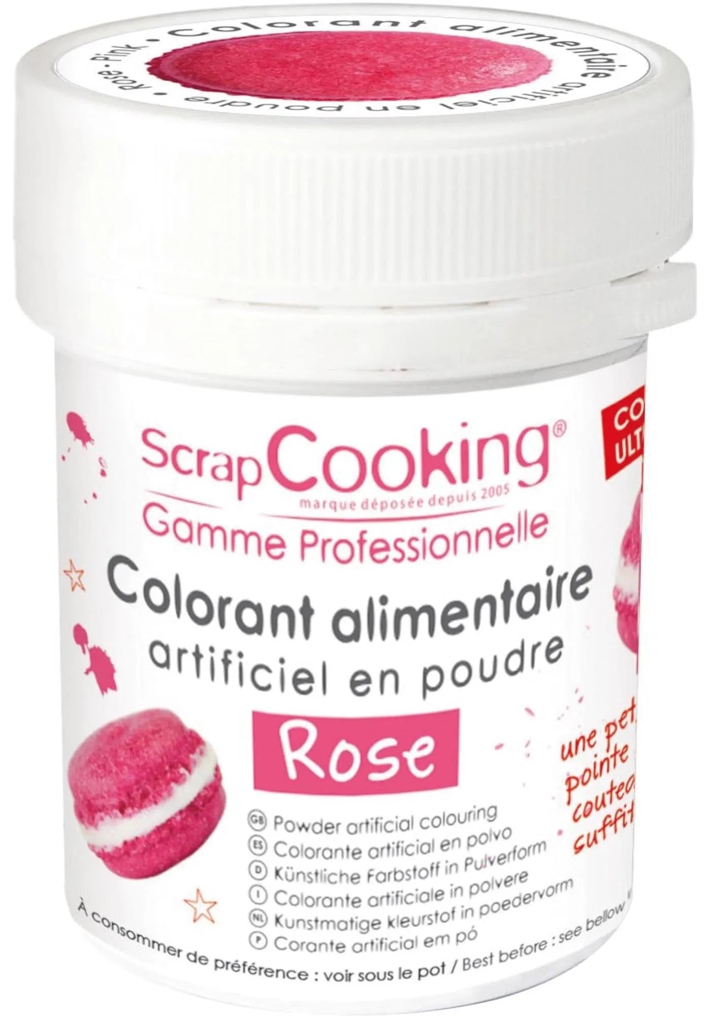 Leuchtendes rosa Farbpulver 5g für kreative Backideen von Scrap Cooking.