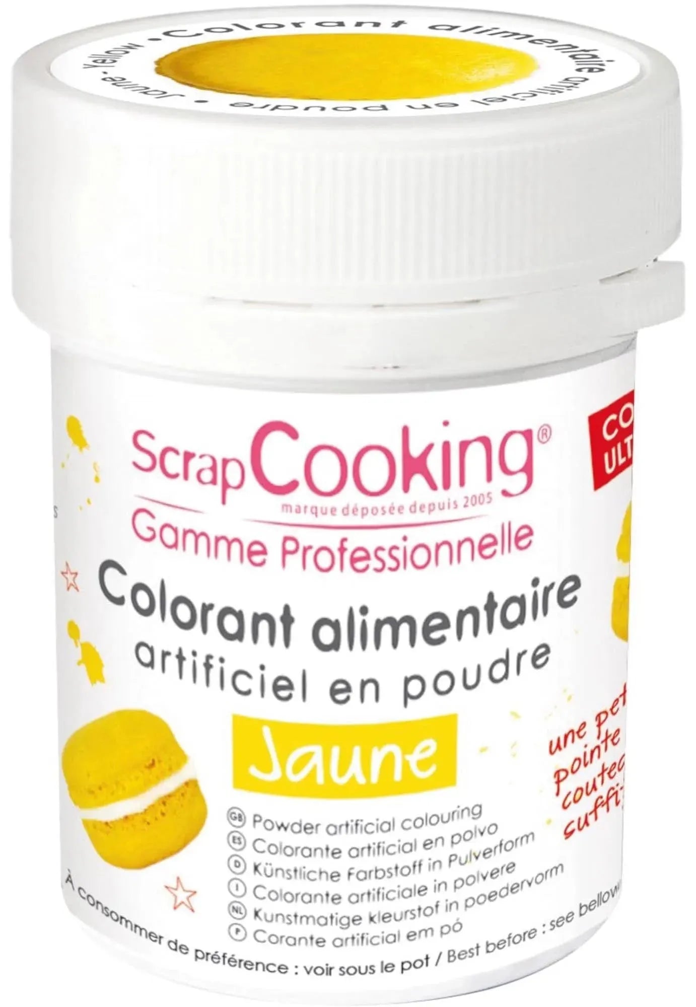 Lebensmittelfarbpulver von Scrap Cooking: 5g gelbes Pulver, vegan, glutenfrei, ideal für Teige, Cremes, Desserts. Perfekt für bunte Kreationen!