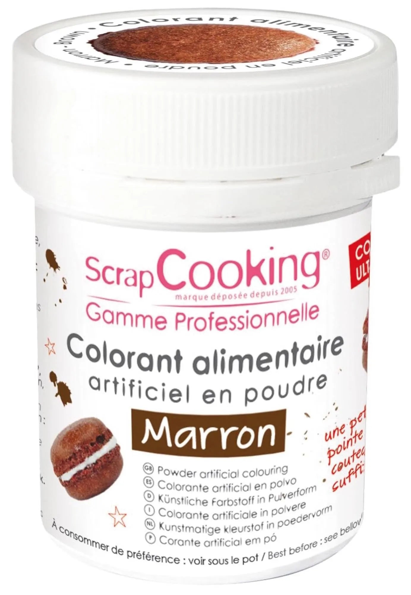 Hochwertiges, geschmacksneutrales braunes Lebensmittelfarbpulver von Scrap Cooking, ideal für Backwaren und Desserts. 5g, wasserlöslich.